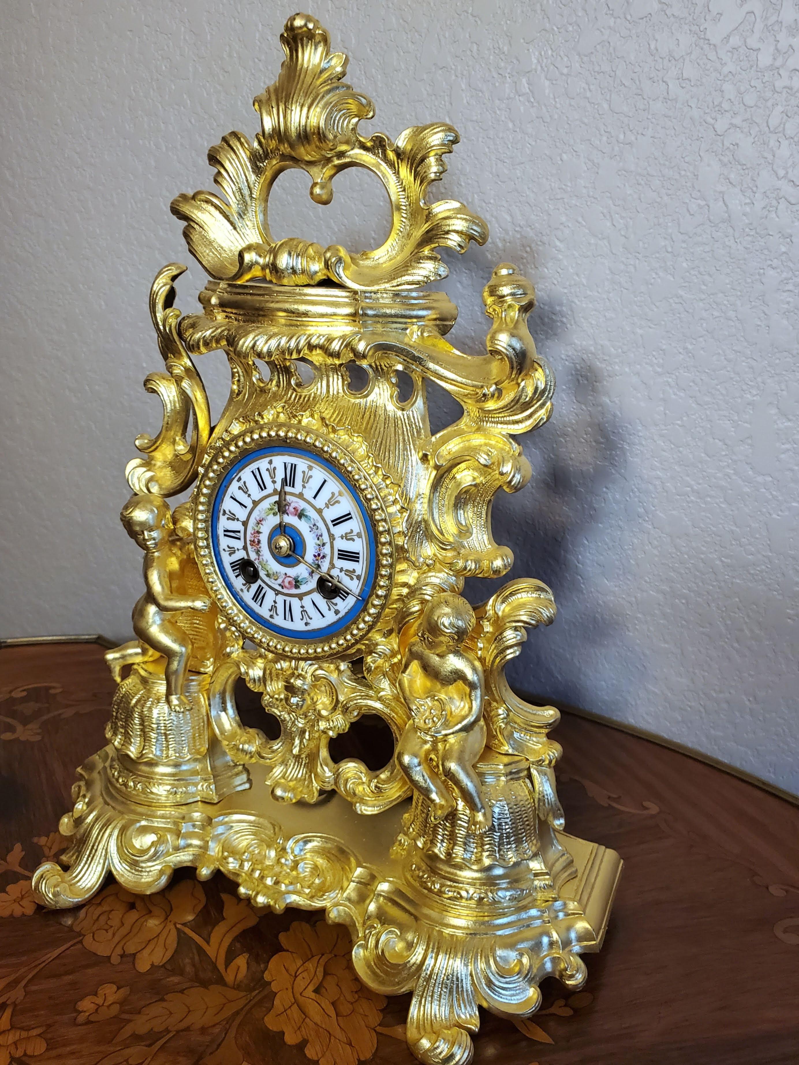 Fine French Louis XV Rocaille Style Sevres Porcelain Gilt Bronze Ormolu Clock  For Sale 5