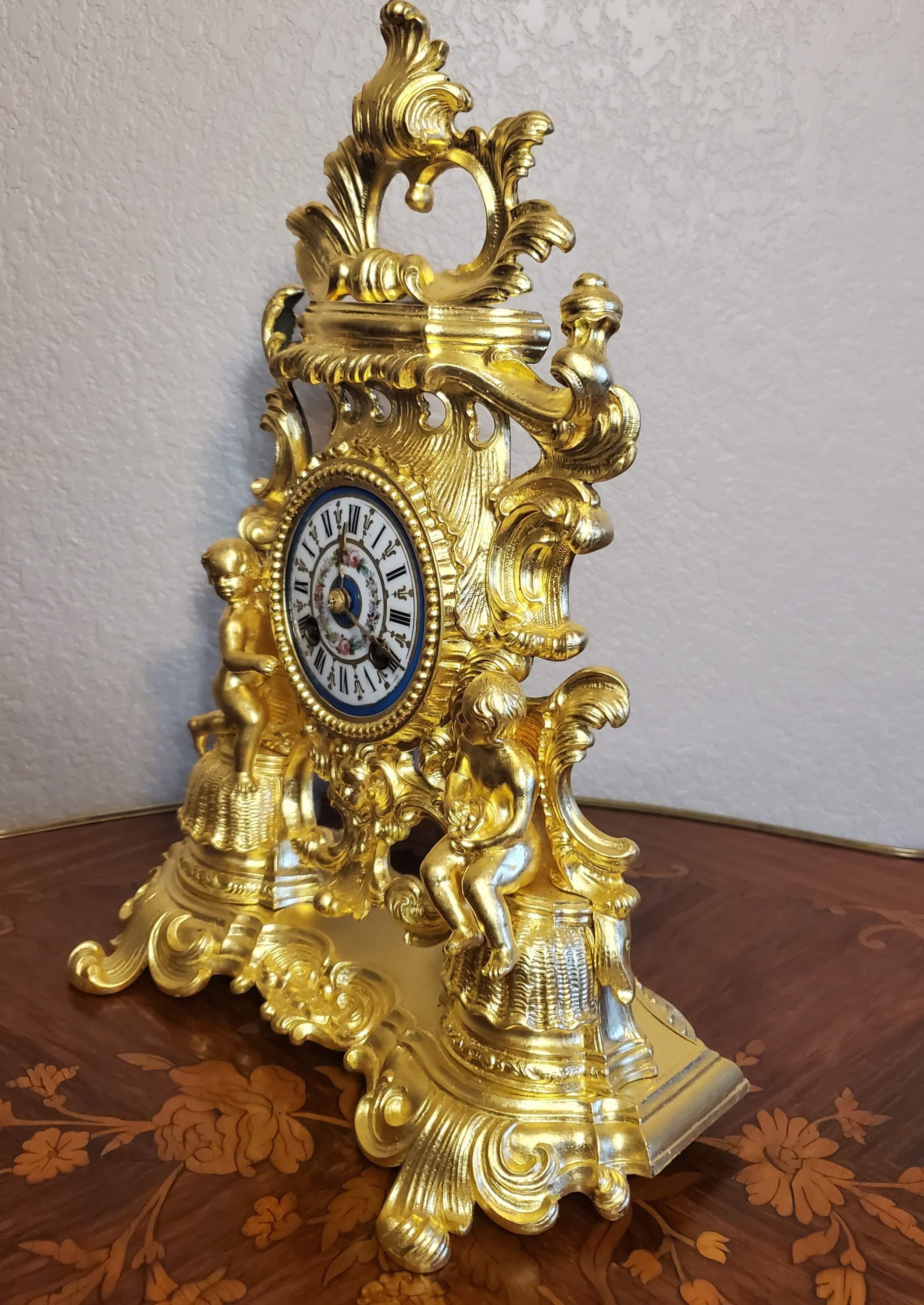 Fine French Louis XV Rocaille Style Sevres Porcelain Gilt Bronze Ormolu Clock  For Sale 8