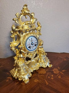 Fine French Louis XV Rocaille Style Sevres Porcelain Gilt Bronze Ormolu Clock