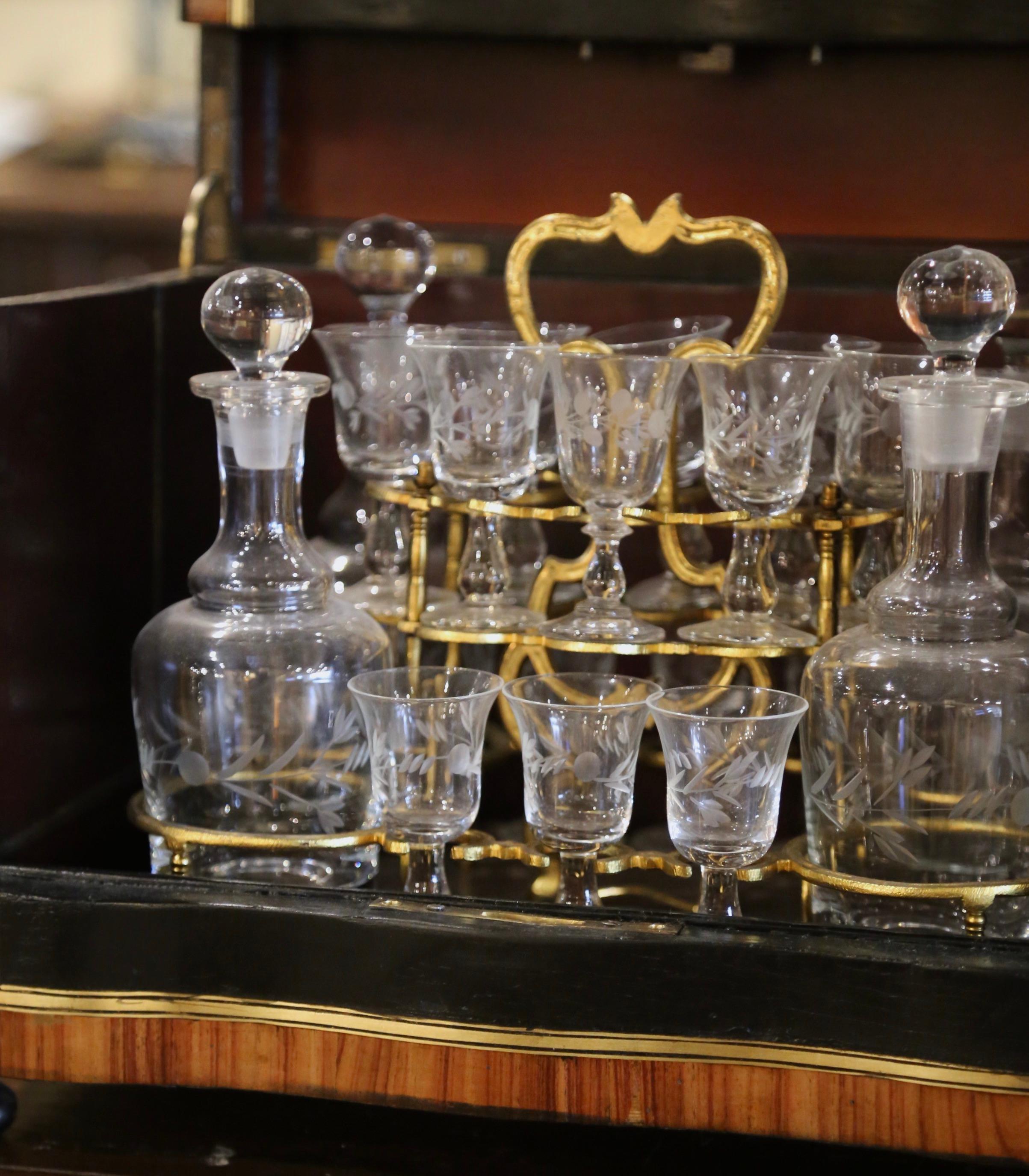 19th Century French Napoleon III Rosewood & Brass Inlaid Complete Cave a Liqueur For Sale 2