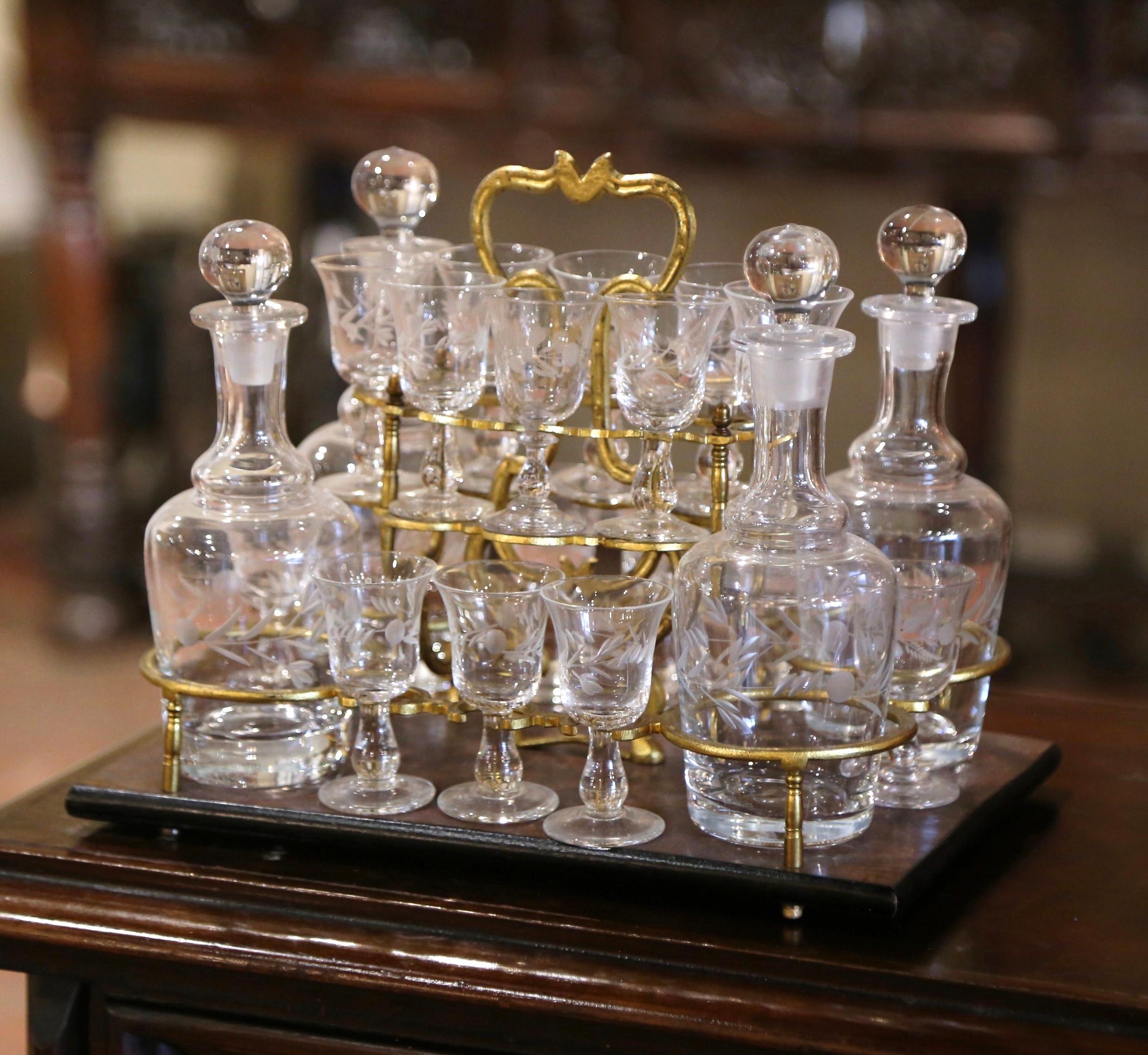 19th Century French Napoleon III Rosewood & Brass Inlaid Complete Cave a Liqueur For Sale 4