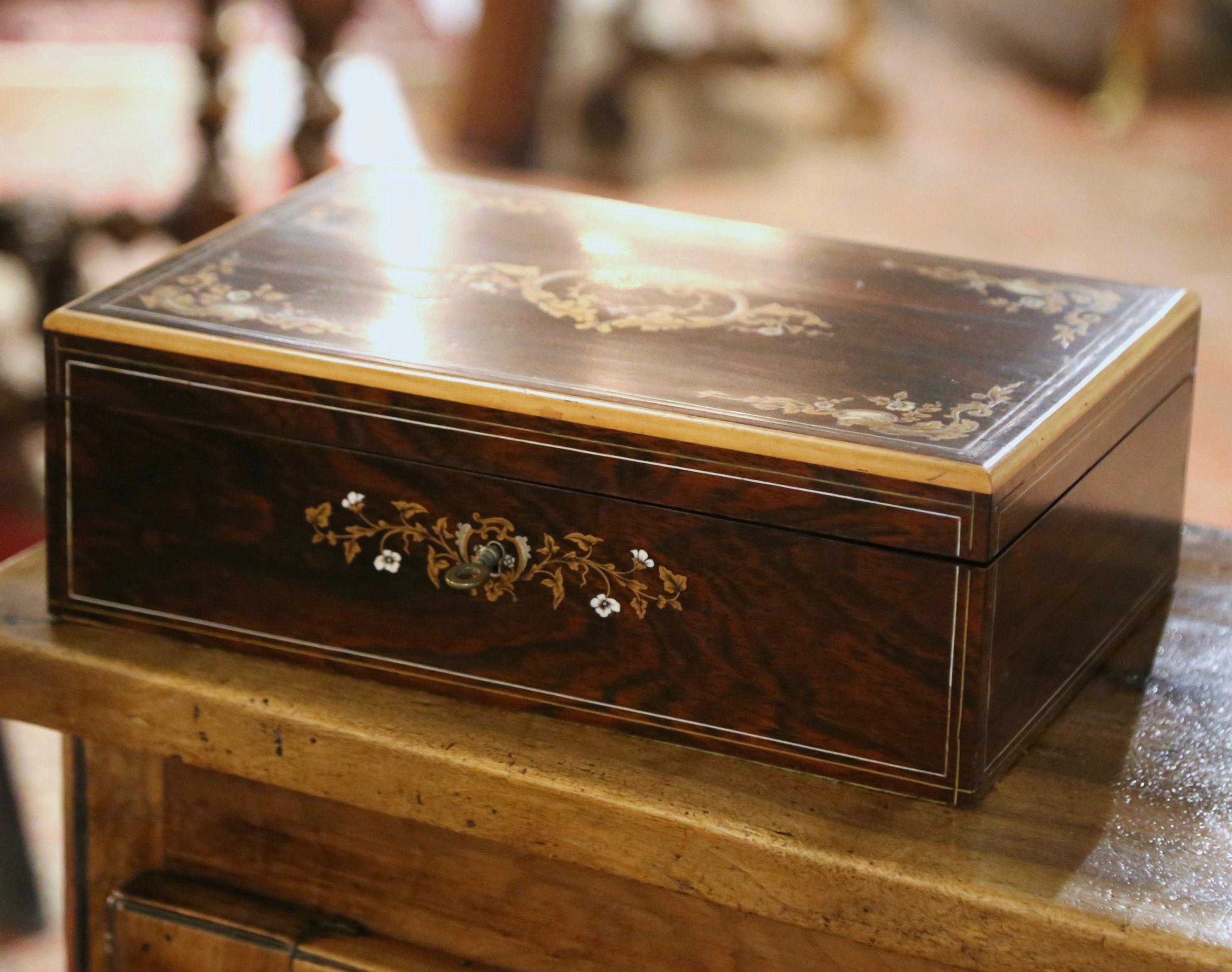 Hand-Crafted 19th Century French Napoleon III Rosewood Decorative Boulle Jewelry Box