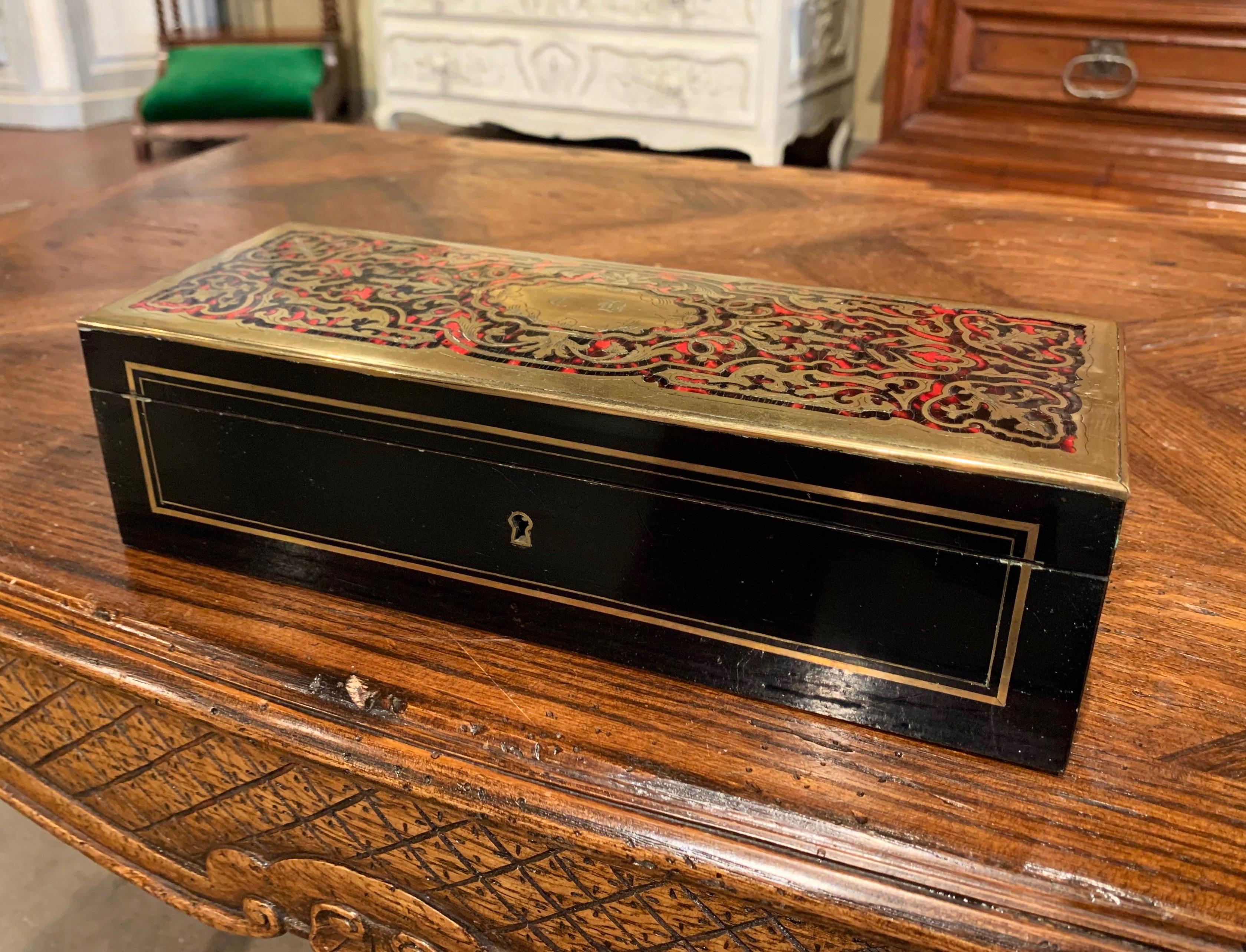 19th Century French Napoleon III Rosewood Decorative Boulle Jewelry Box In Excellent Condition In Dallas, TX