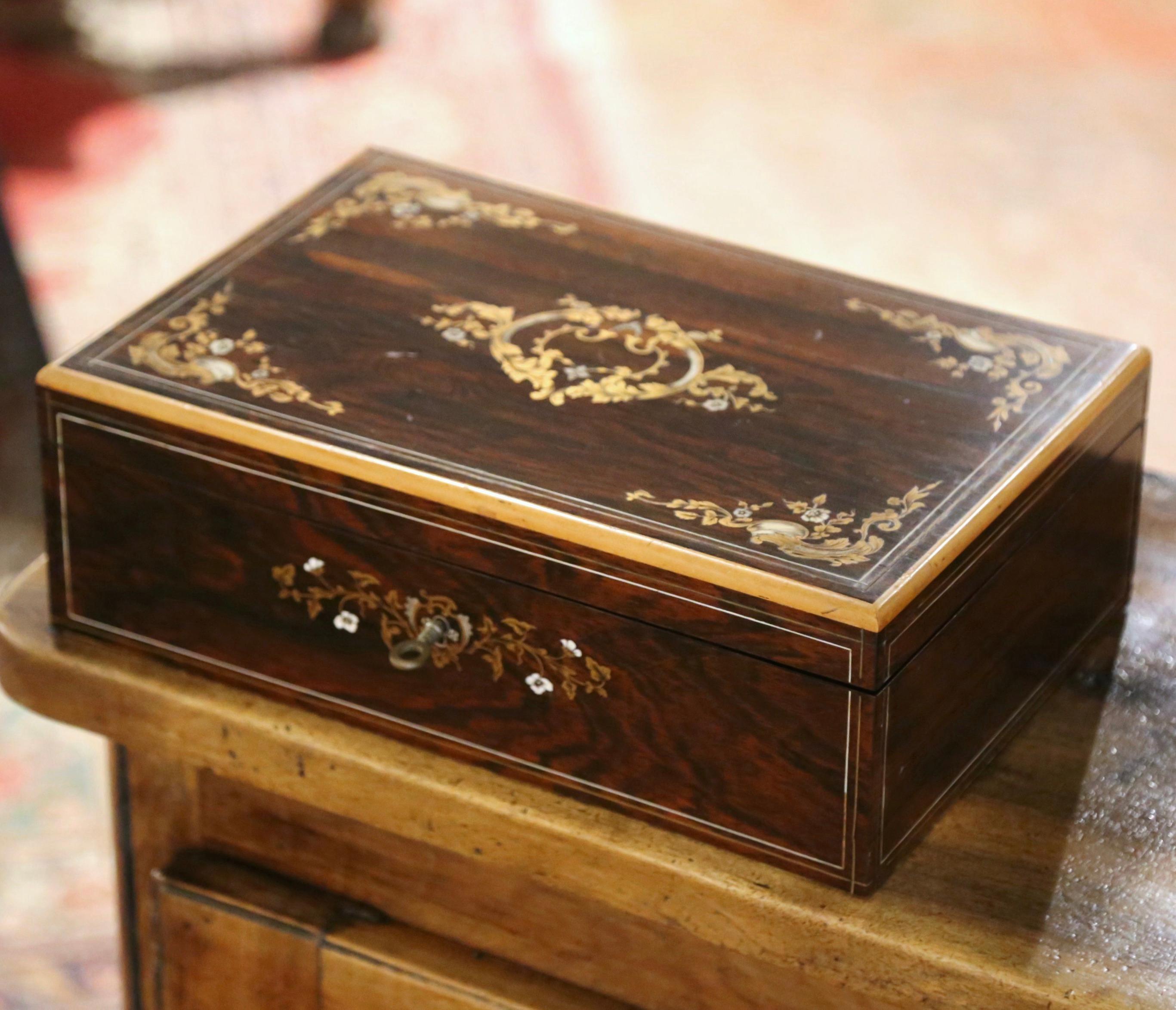 19th Century French Napoleon III Rosewood Decorative Boulle Jewelry Box 1
