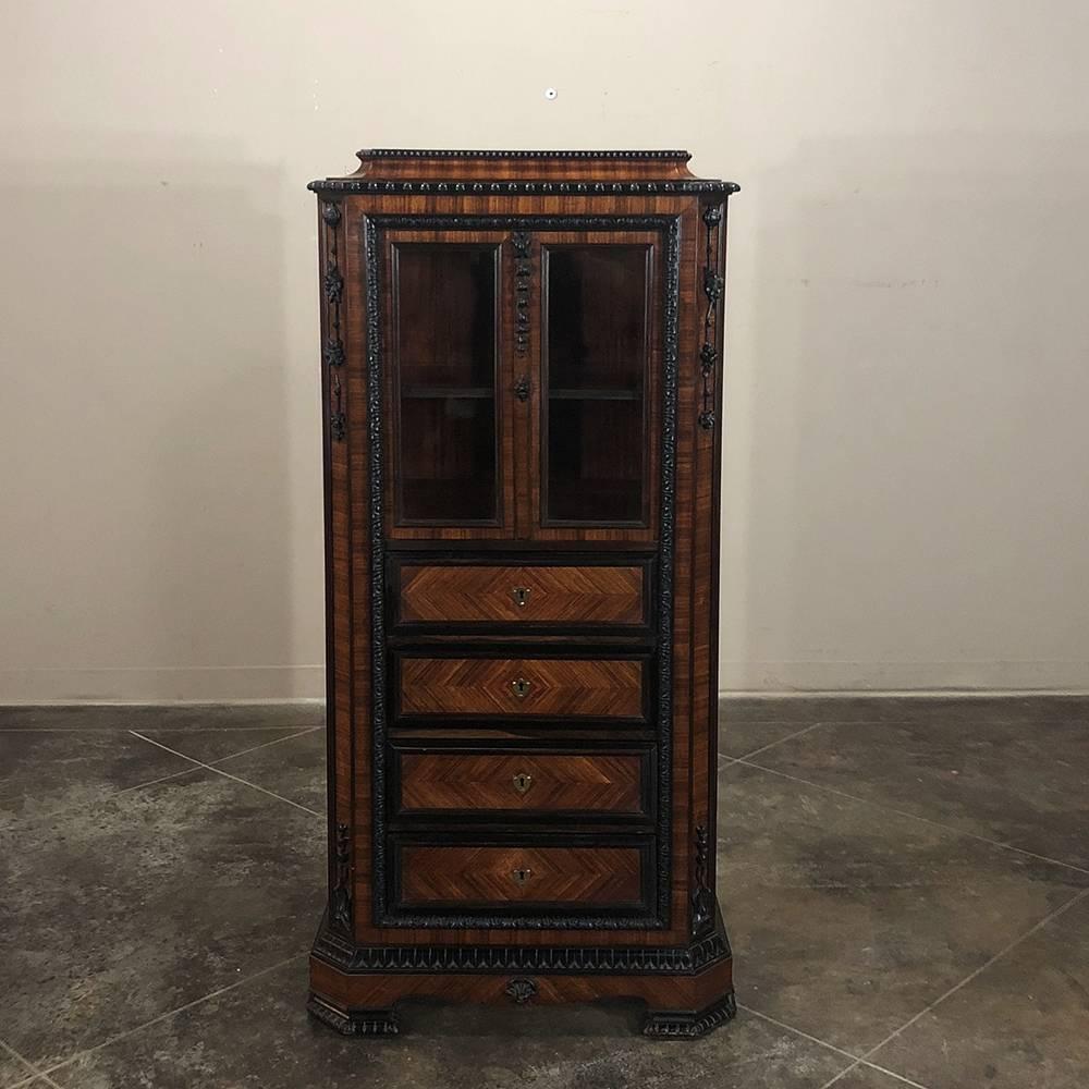 Hand-Crafted 19th Century French Napoleon III Rosewood Ebonized Vitrine, Display Cabinet