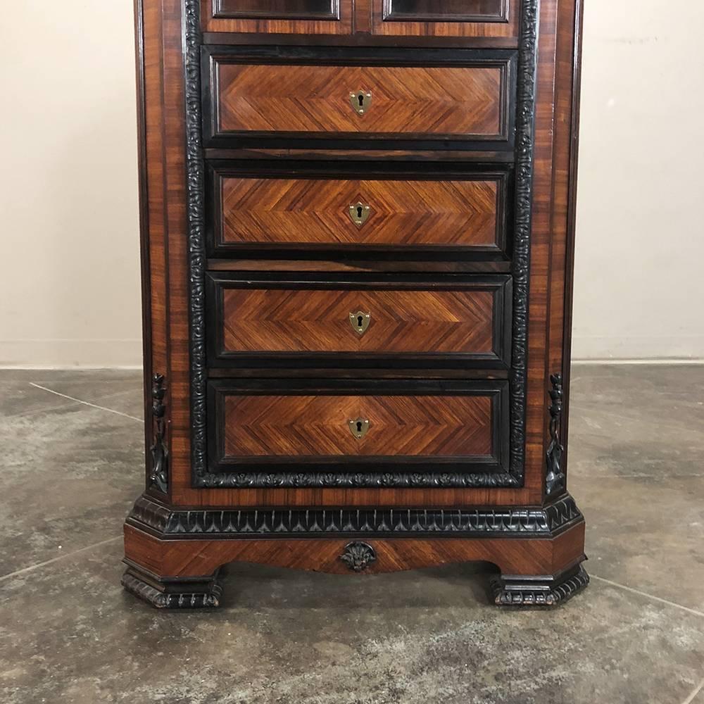 19th Century French Napoleon III Rosewood Ebonized Vitrine, Display Cabinet In Good Condition In Dallas, TX