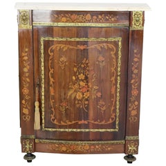 19th Century French Napoleon III Rosewood Inlay Wood Cabinet with Marble Top