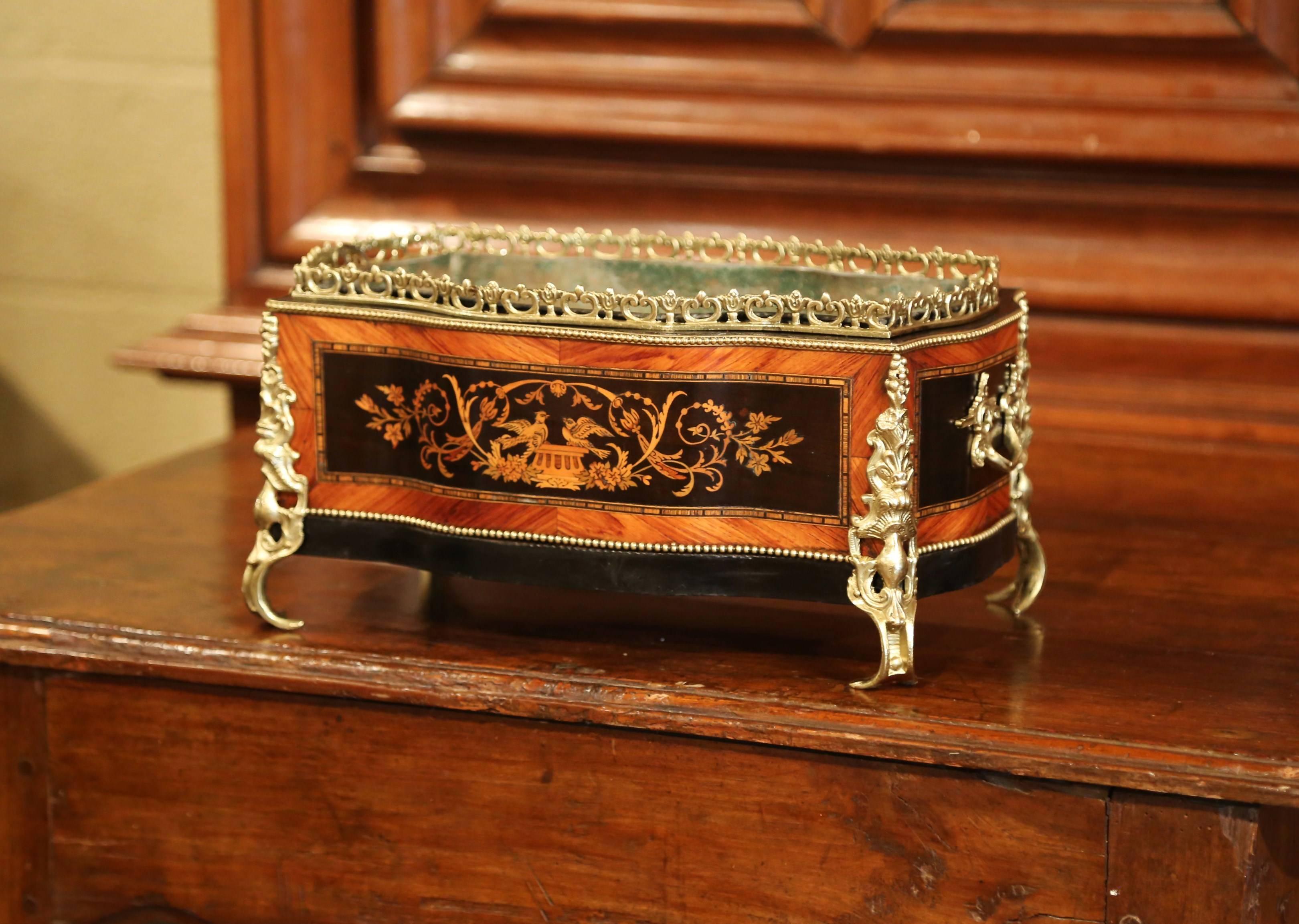 19th Century French Napoleon III Rosewood Planter with Marquetry & Bronze Decor 1