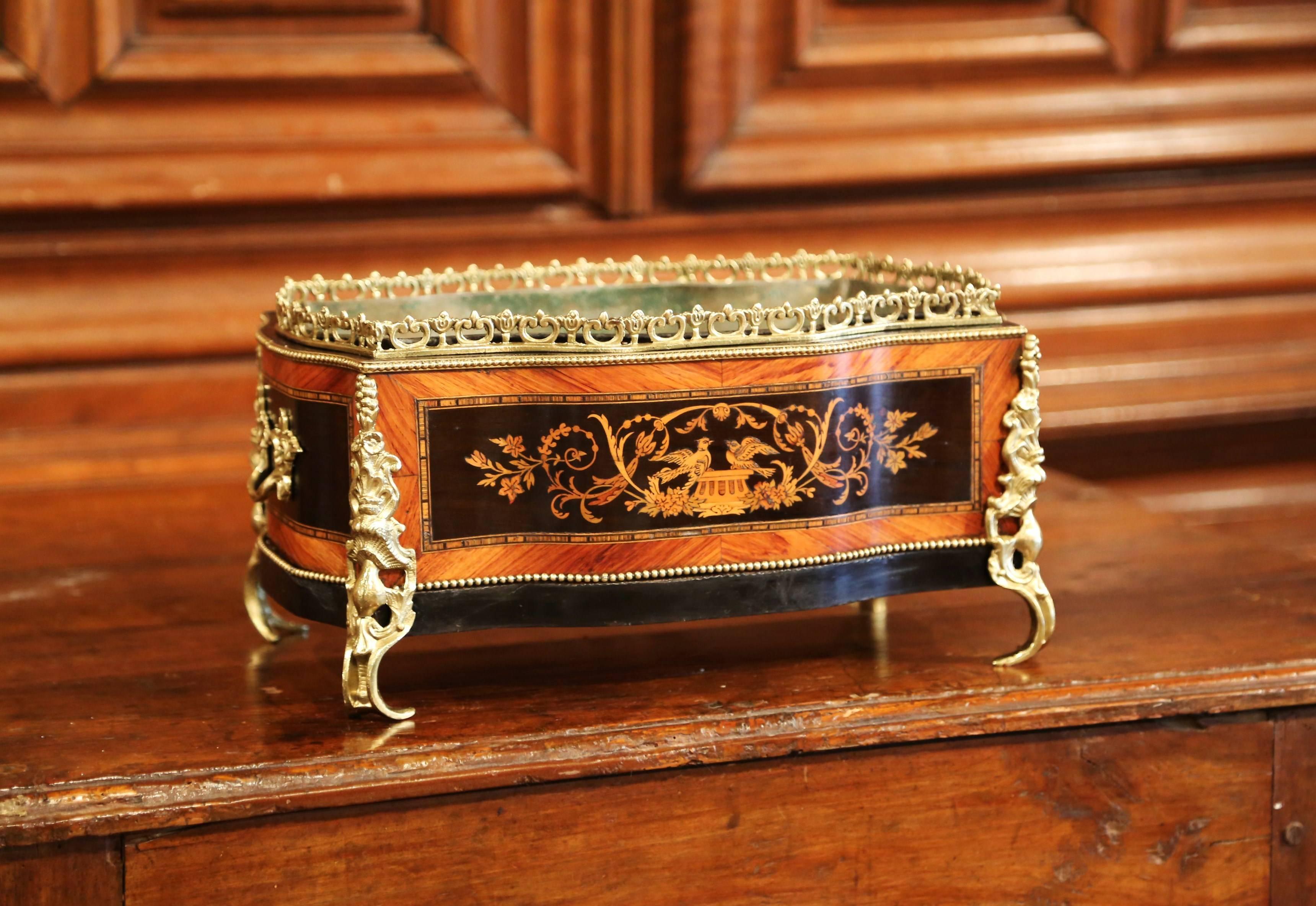 19th Century French Napoleon III Rosewood Planter with Marquetry & Bronze Decor 4