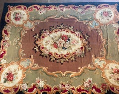 19th Century French Aubusson Handwoven Floral Tapestry Rug with Medallion Design