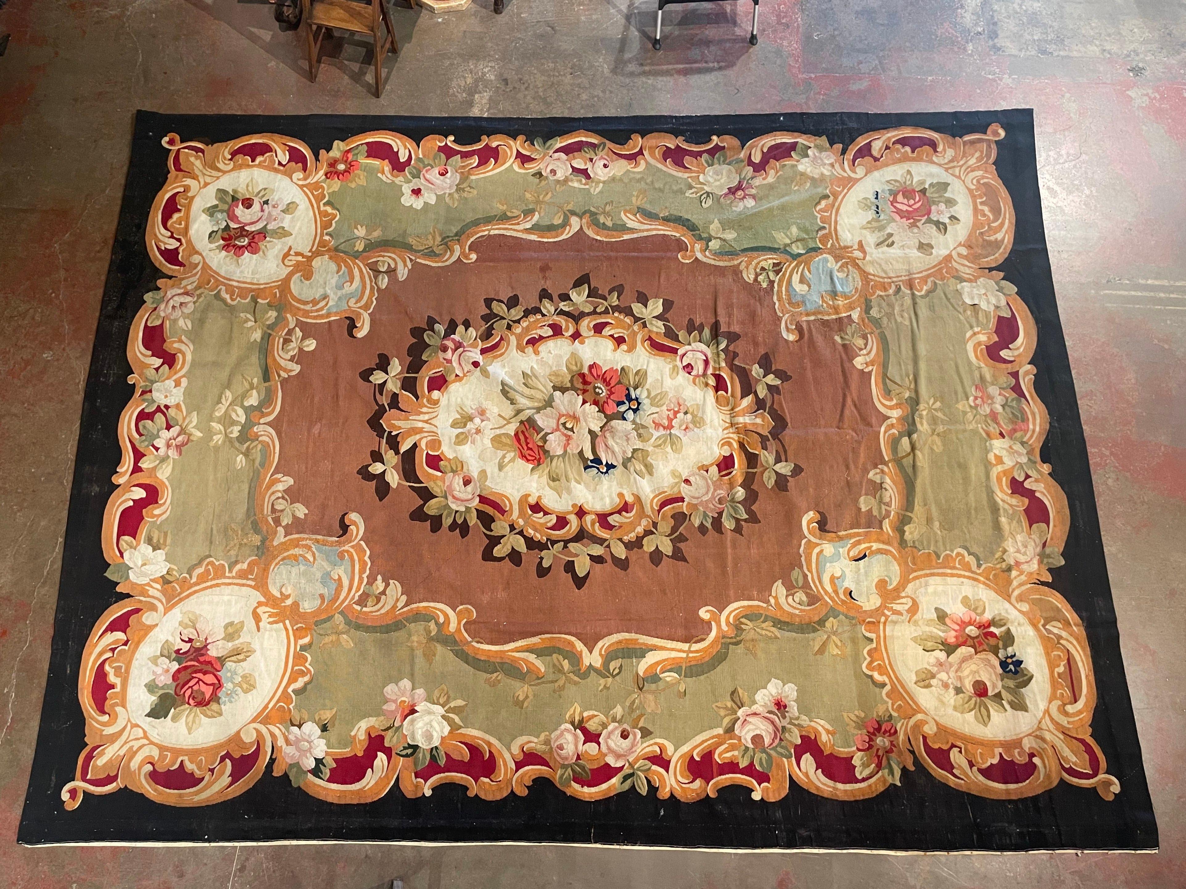 Hand-Woven 19th Century French Napoleon III Savonnerie Aubusson Floor Rug For Sale