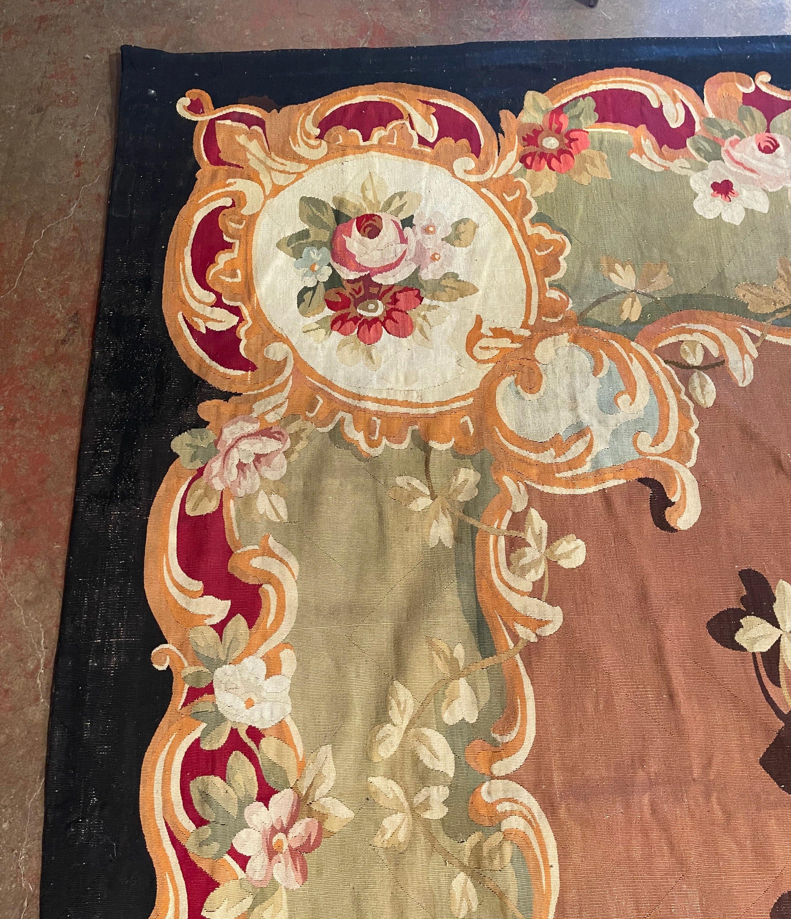19th Century French Napoleon III Savonnerie Aubusson Floor Rug In Excellent Condition For Sale In Dallas, TX