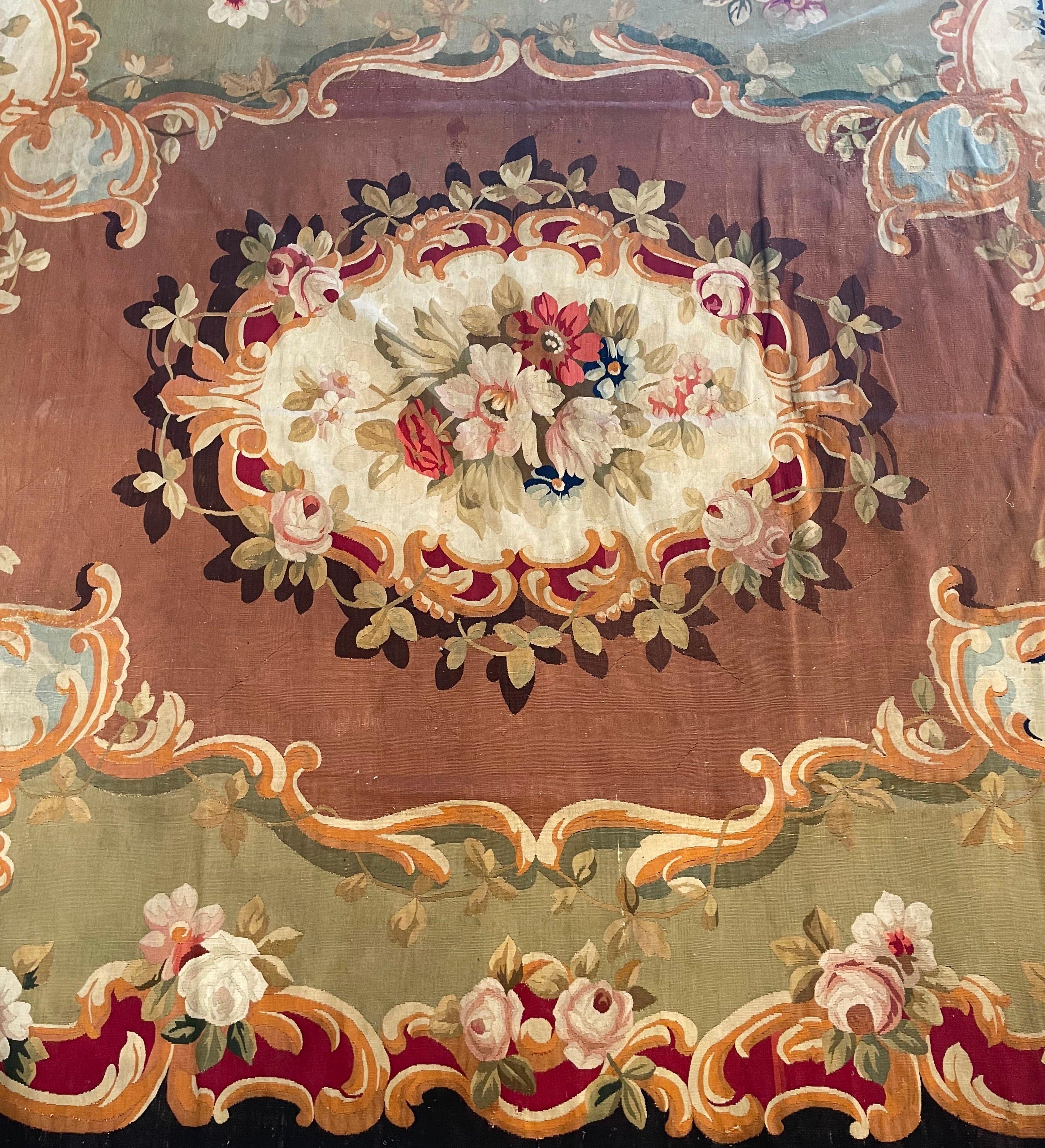Wool 19th Century French Napoleon III Savonnerie Aubusson Floor Rug For Sale