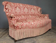 19th Century French Napoleon III Settee with Red Velvet and Bullion Fringe
