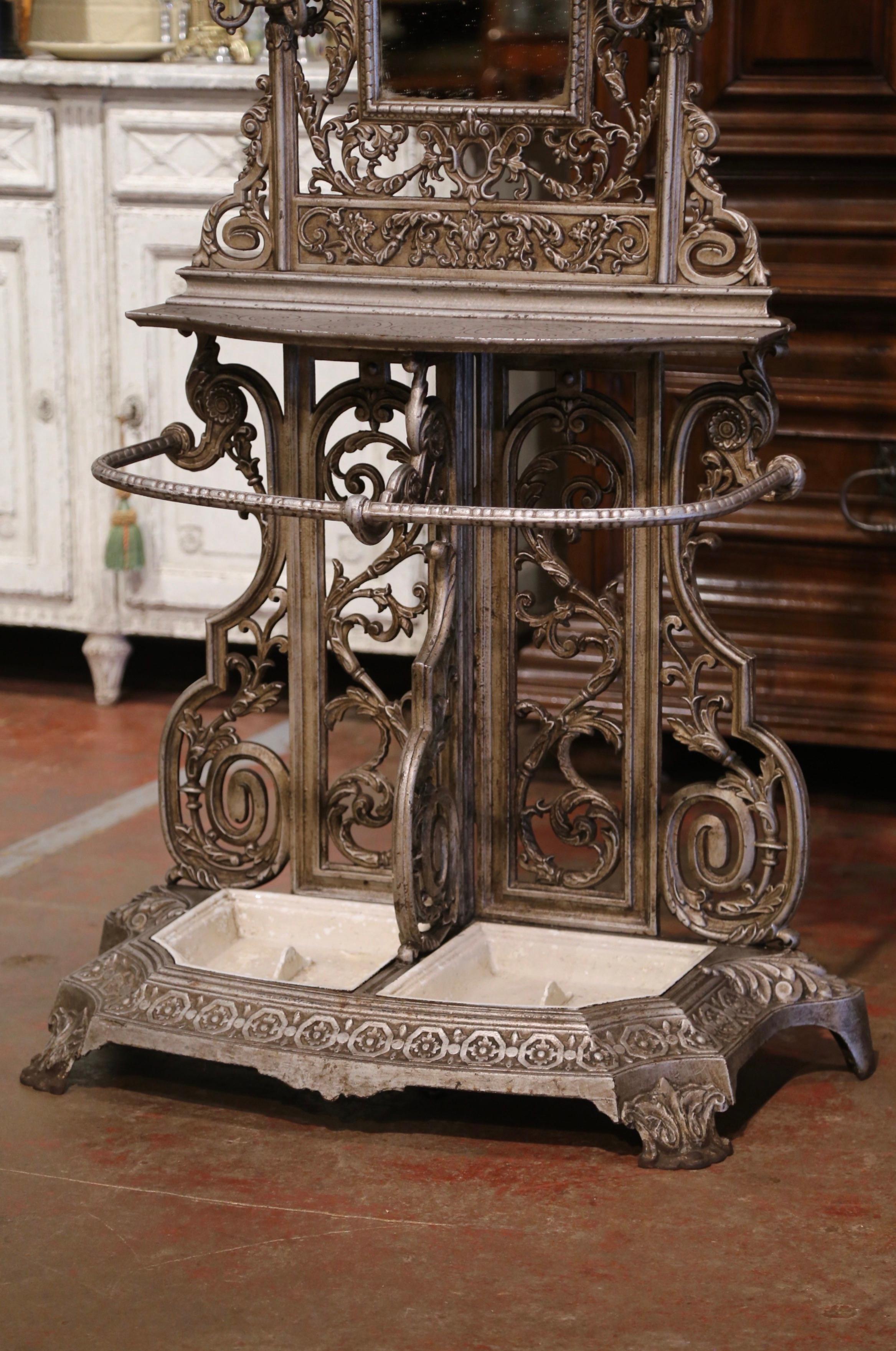 Hand-Crafted 19th Century French Napoleon III Silver Painted Iron Coat and Umbrella Stand