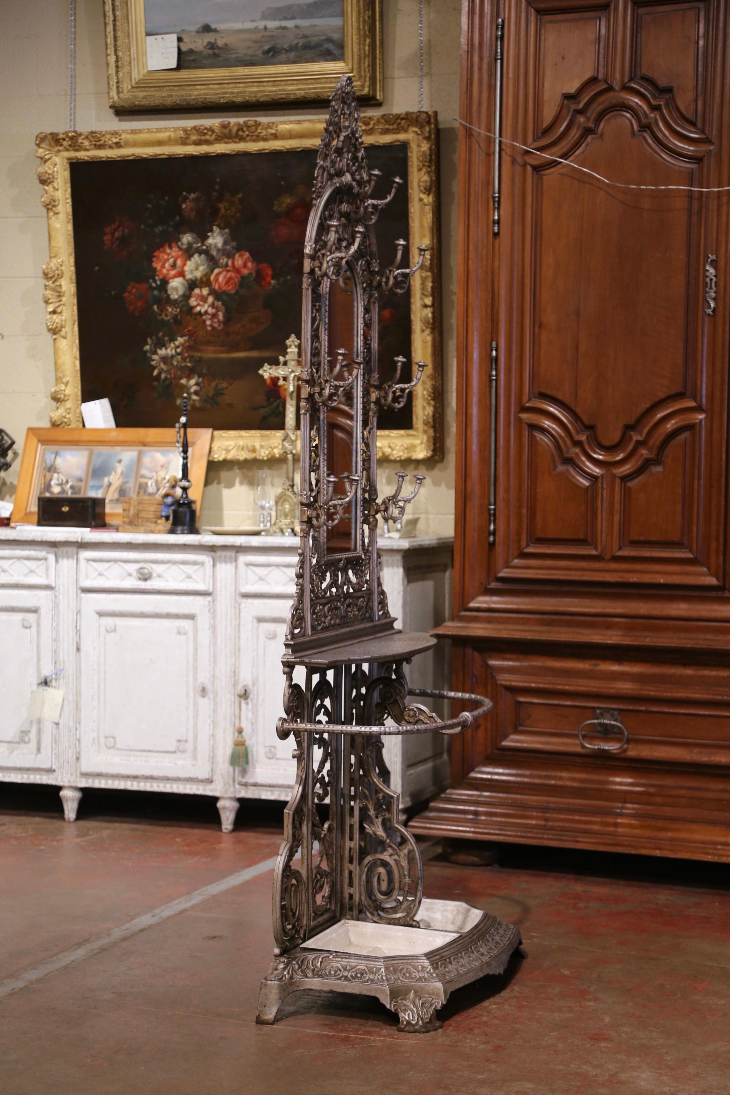 19th Century French Napoleon III Silver Painted Iron Coat and Umbrella Stand 3