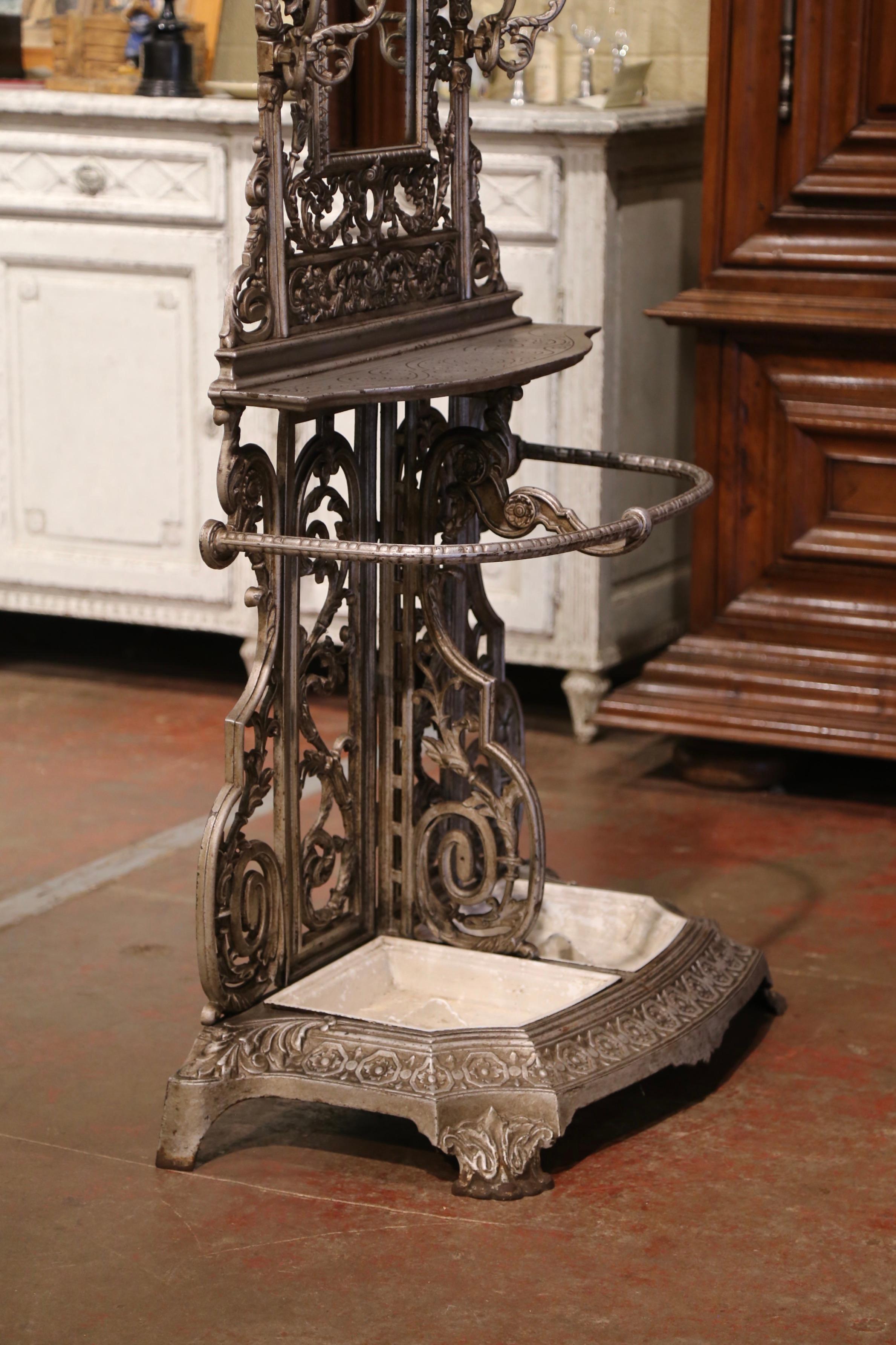19th Century French Napoleon III Silver Painted Iron Coat and Umbrella Stand 4