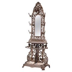 19th Century French Napoleon III Silver Painted Iron Coat and Umbrella Stand