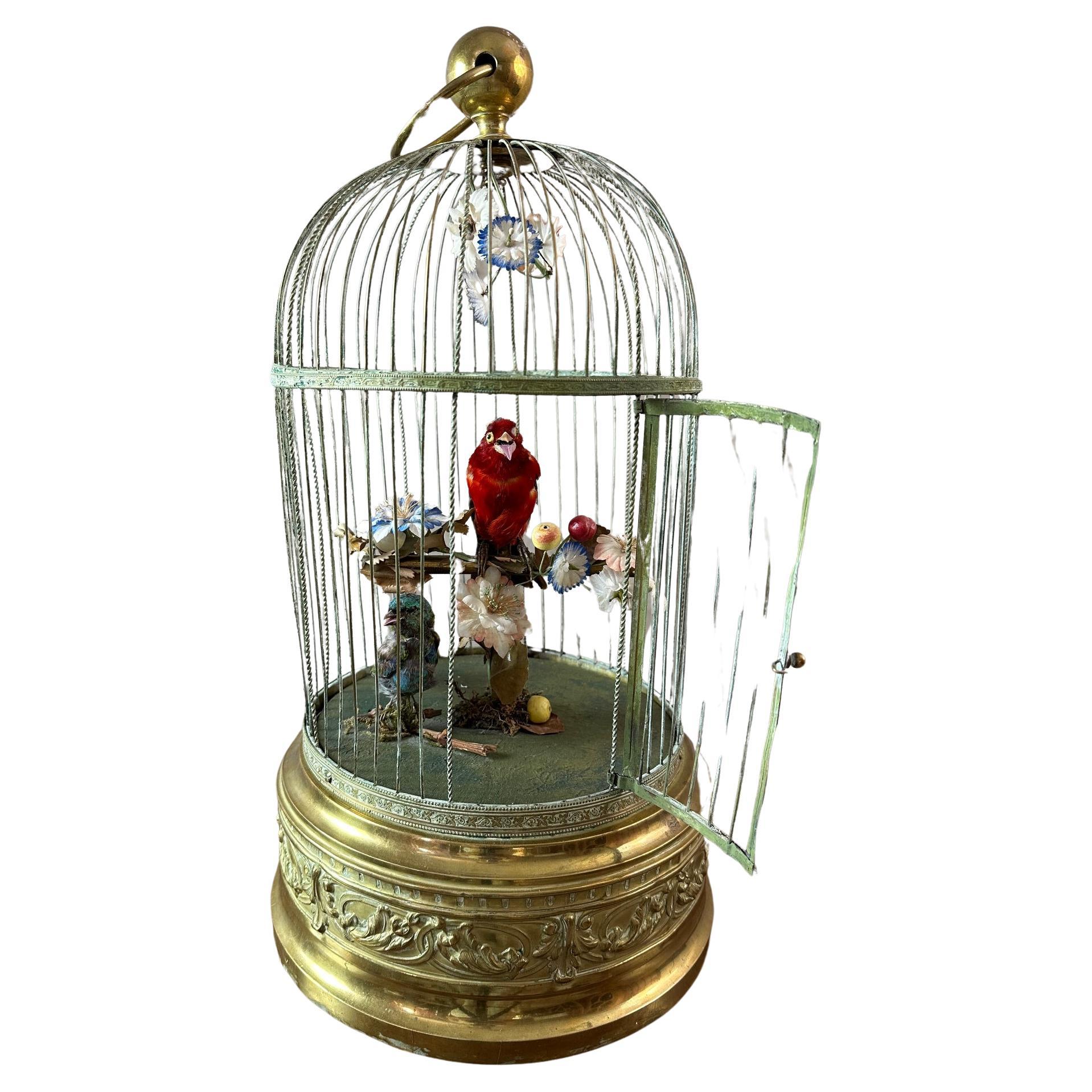 19th century French Napoleon III Singing Bird Brass Cage, 1870s