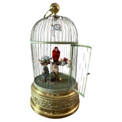 19th century French Napoleon III Singing Bird Brass Cage, 1870s
