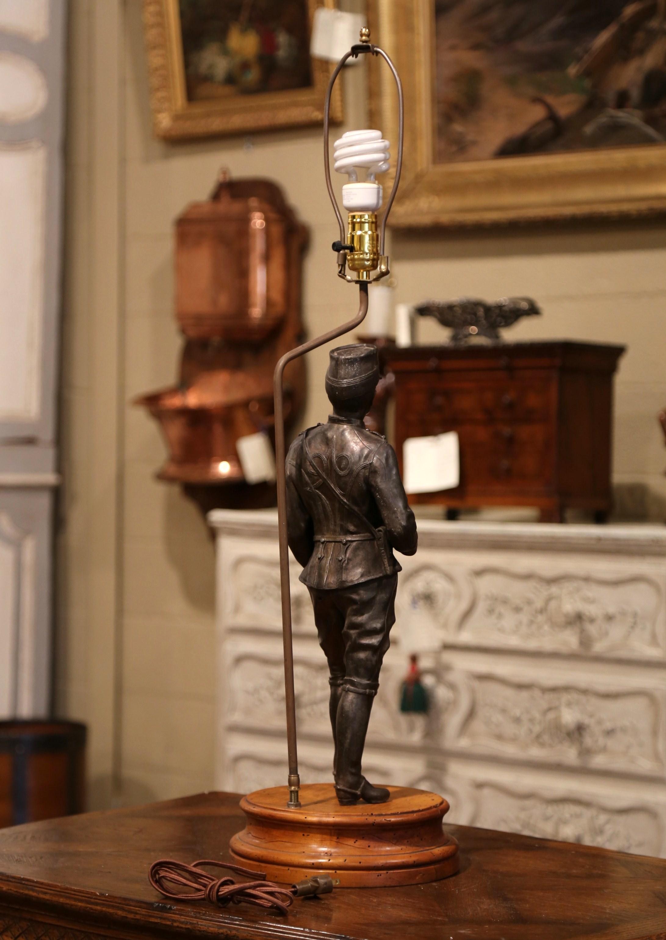 19th Century French Napoleon III Spelter Soldier Figure Table Lamp In Excellent Condition For Sale In Dallas, TX