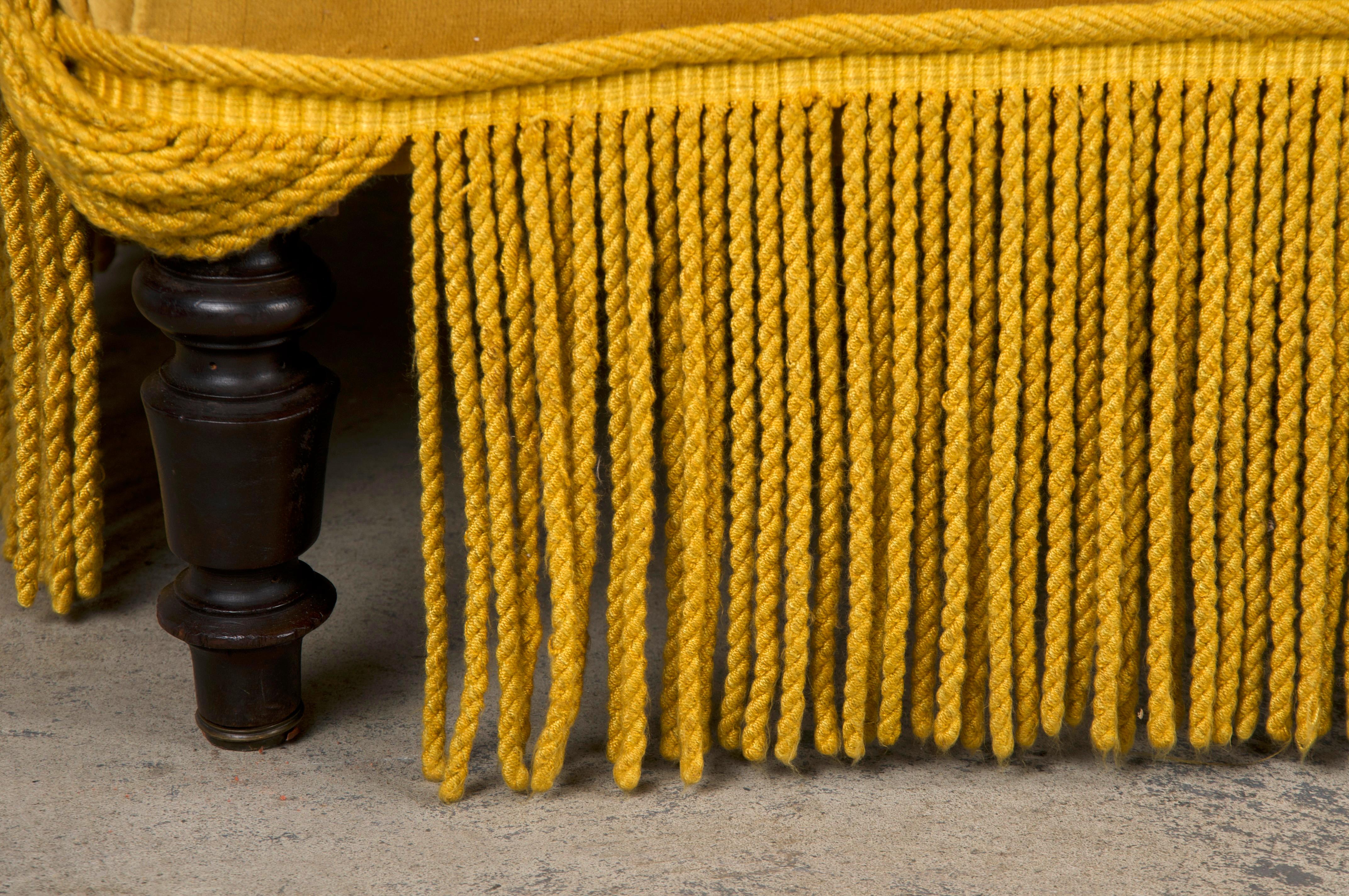19th Century French Napoleon III Style Chaise Lounge W/ Golden Yellow Velvet 6