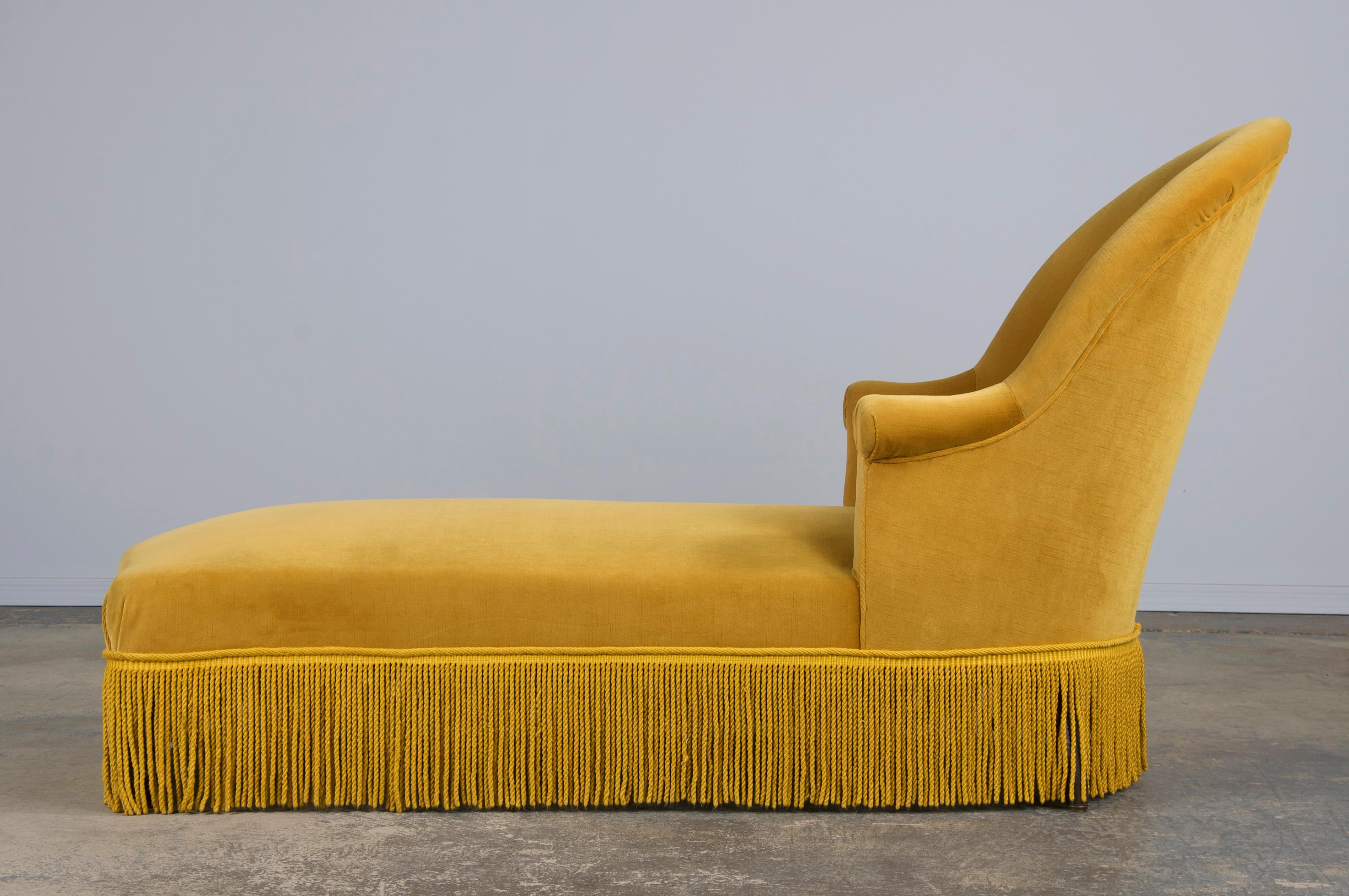 19th Century French Napoleon III Style Chaise Lounge W/ Golden Yellow Velvet 7
