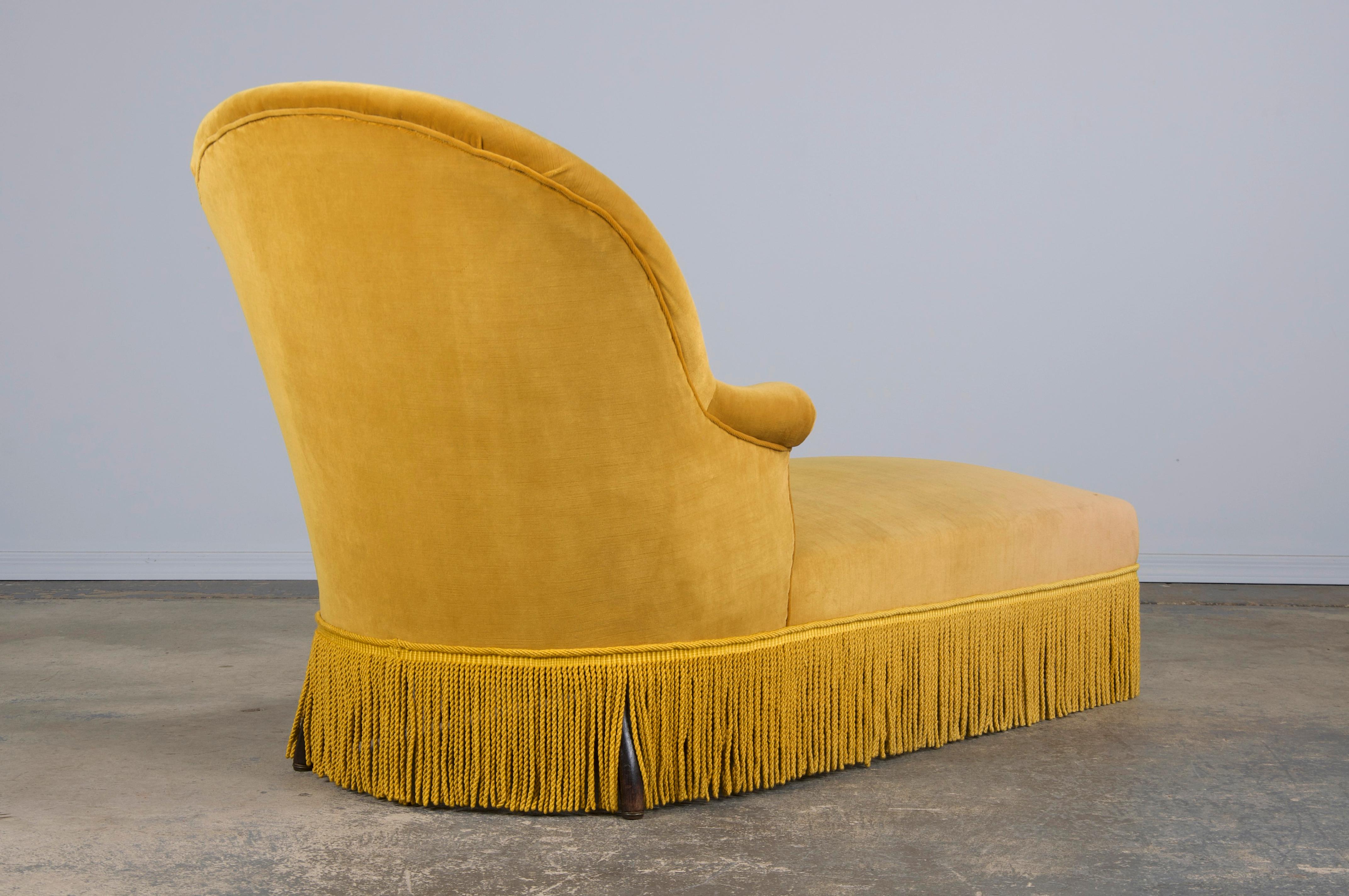 19th Century French Napoleon III Style Chaise Lounge W/ Golden Yellow Velvet 9