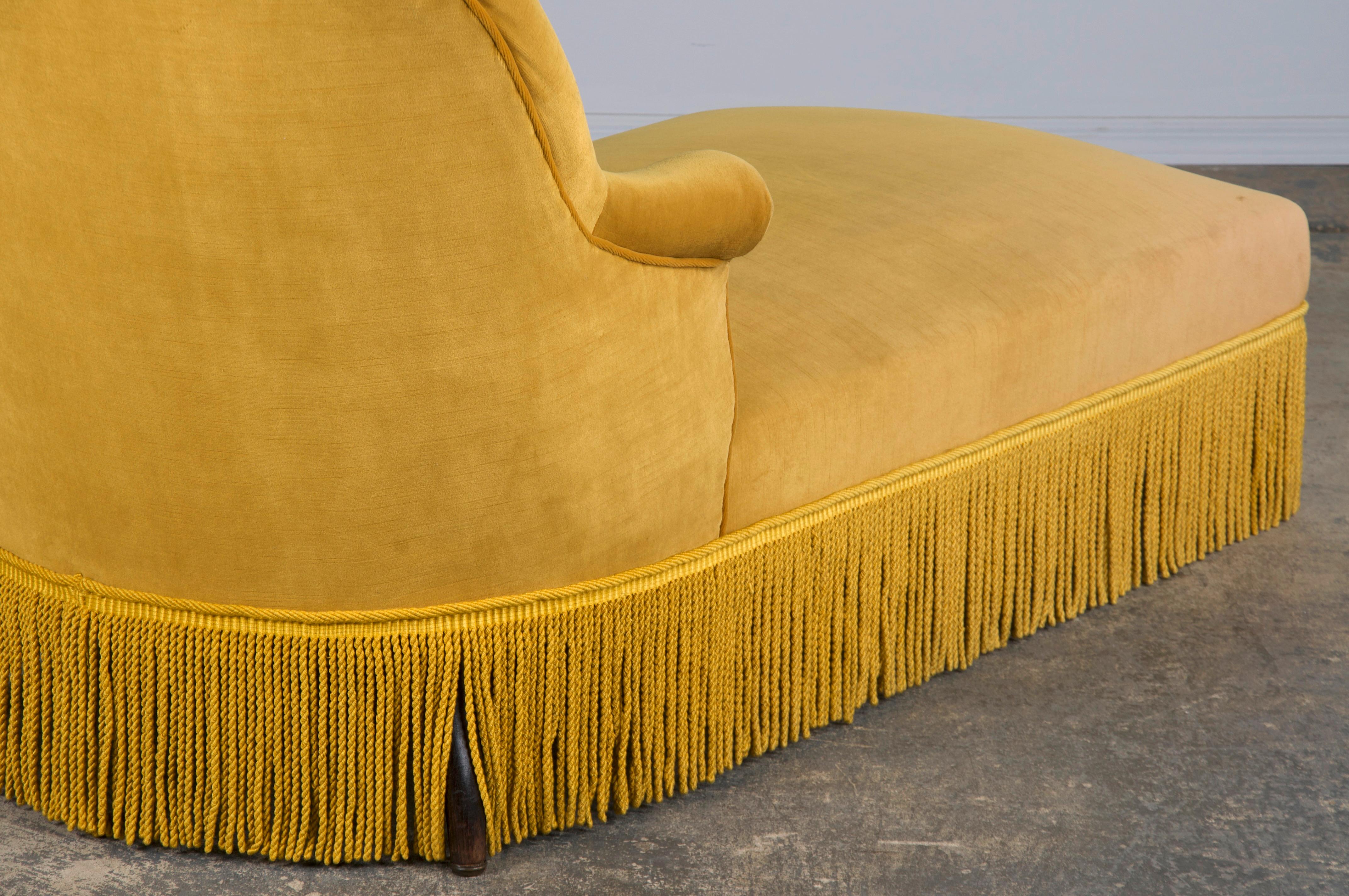 19th Century French Napoleon III Style Chaise Lounge W/ Golden Yellow Velvet 10