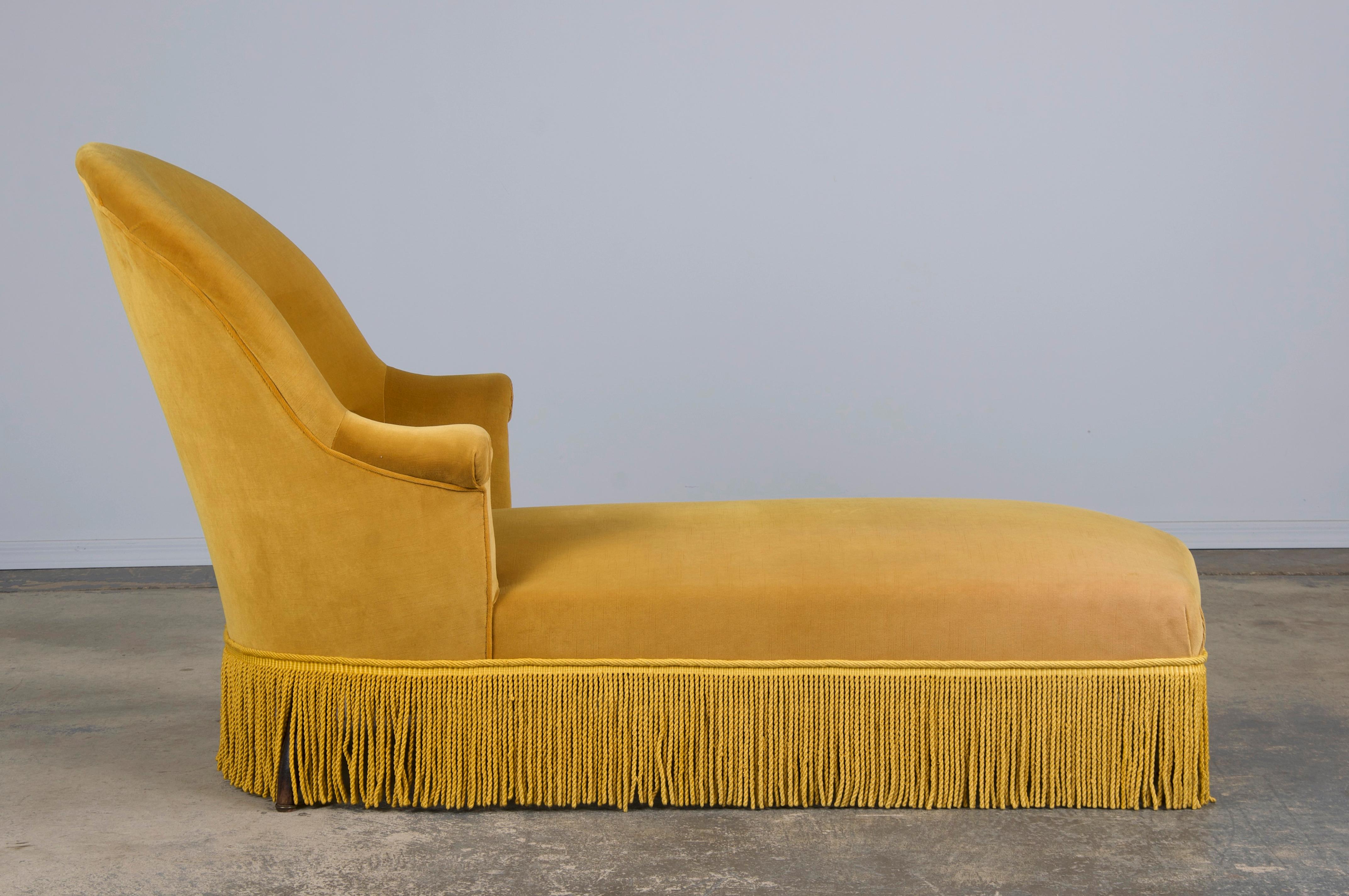 19th Century French Napoleon III Style Chaise Lounge W/ Golden Yellow Velvet 1