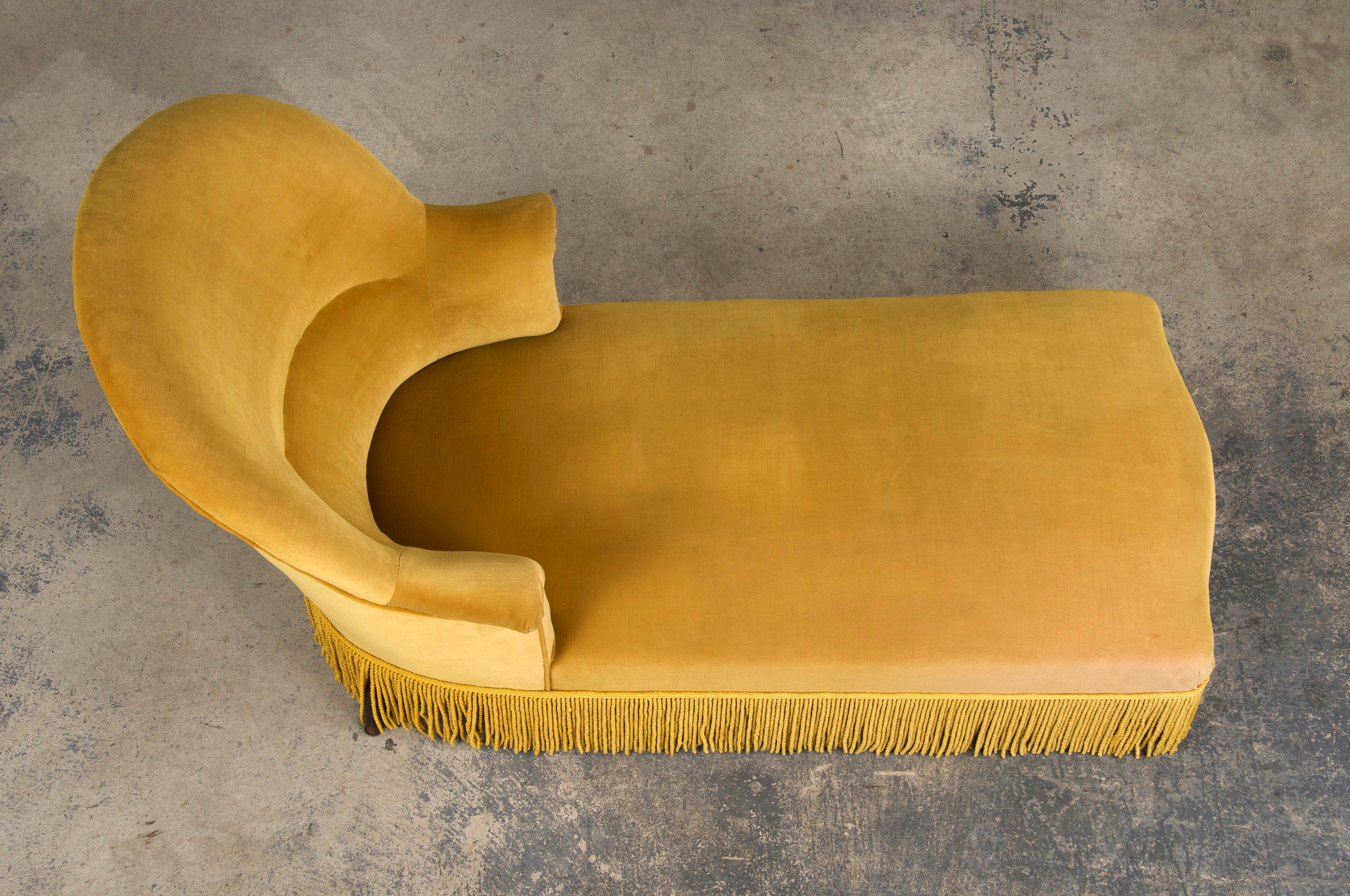 19th Century French Napoleon III Style Chaise Lounge W/ Golden Yellow Velvet 2