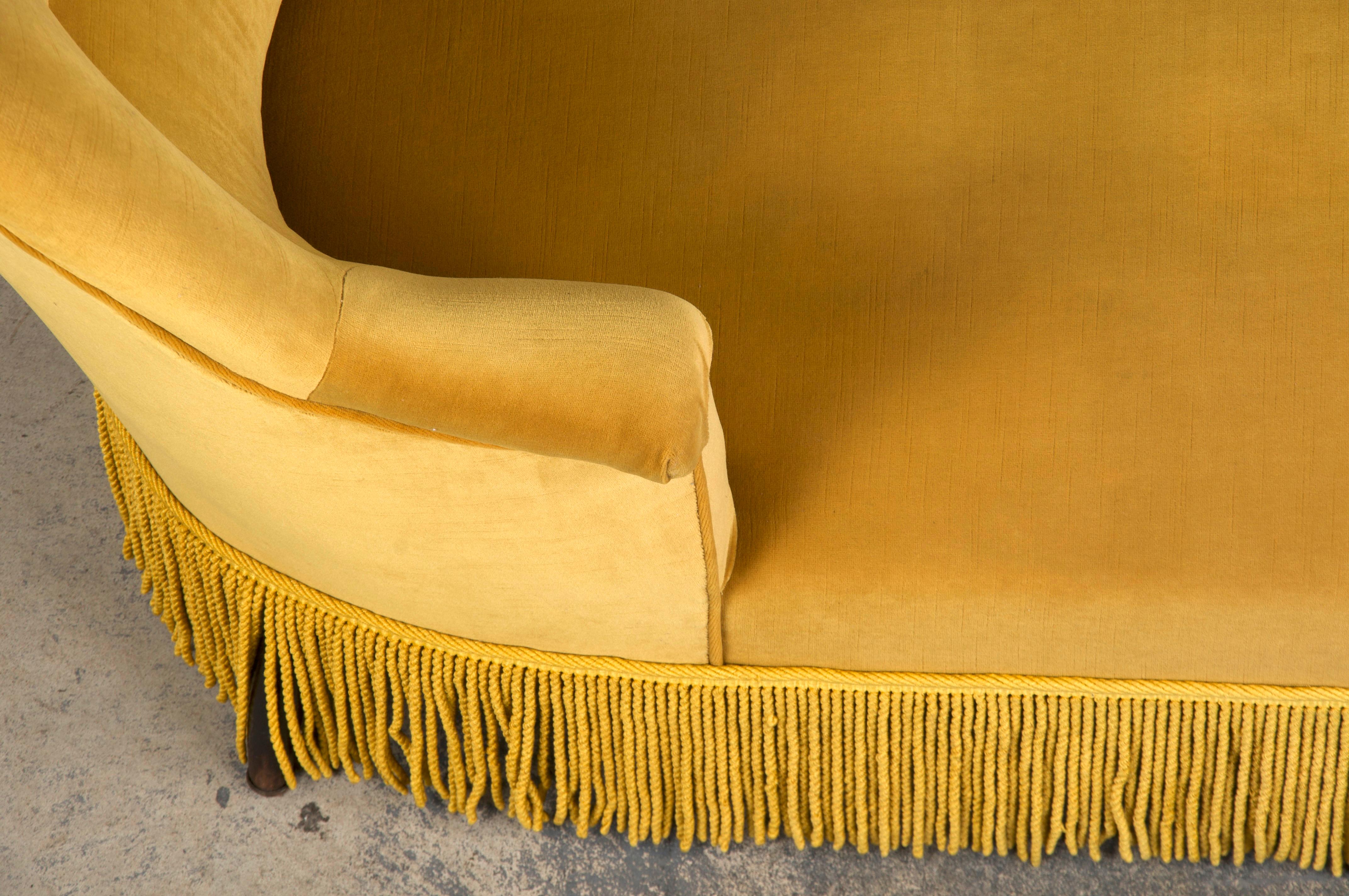 19th Century French Napoleon III Style Chaise Lounge W/ Golden Yellow Velvet 3