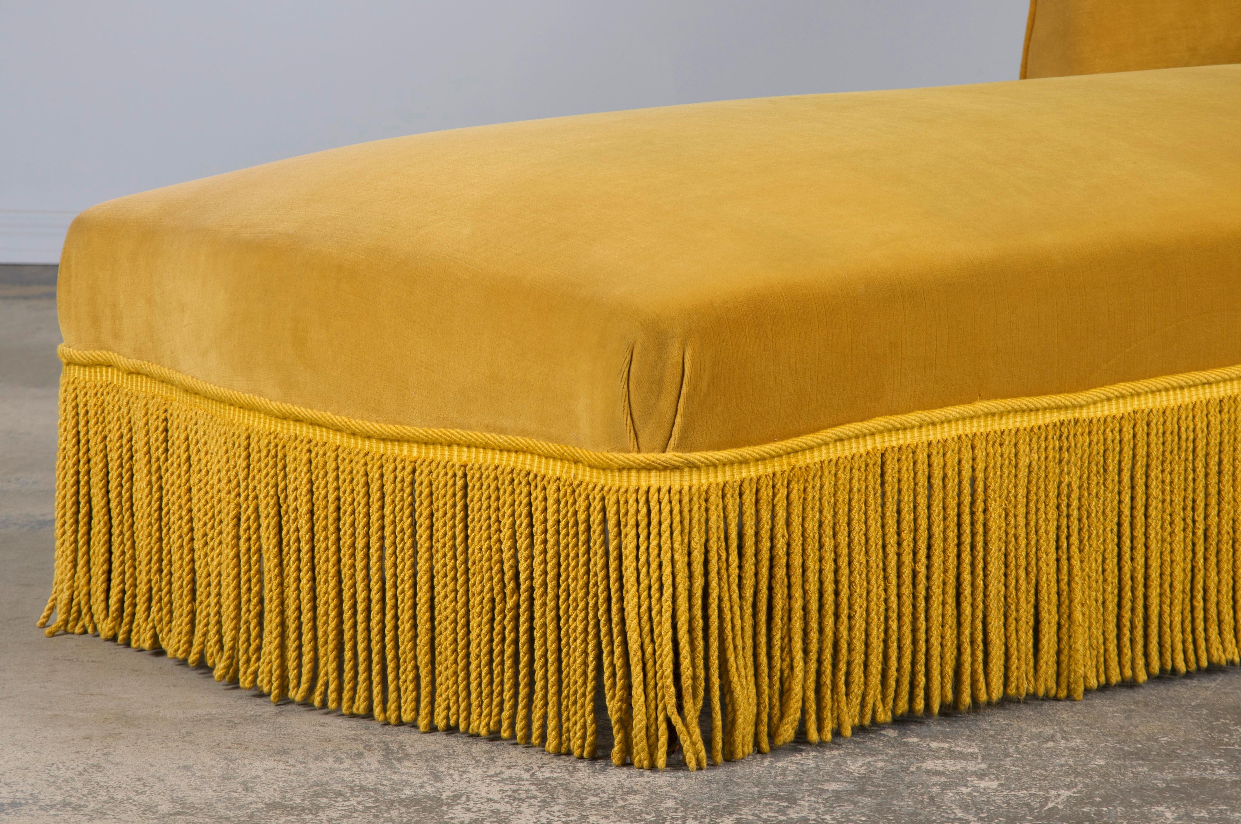 19th Century French Napoleon III Style Chaise Lounge W/ Golden Yellow Velvet 5