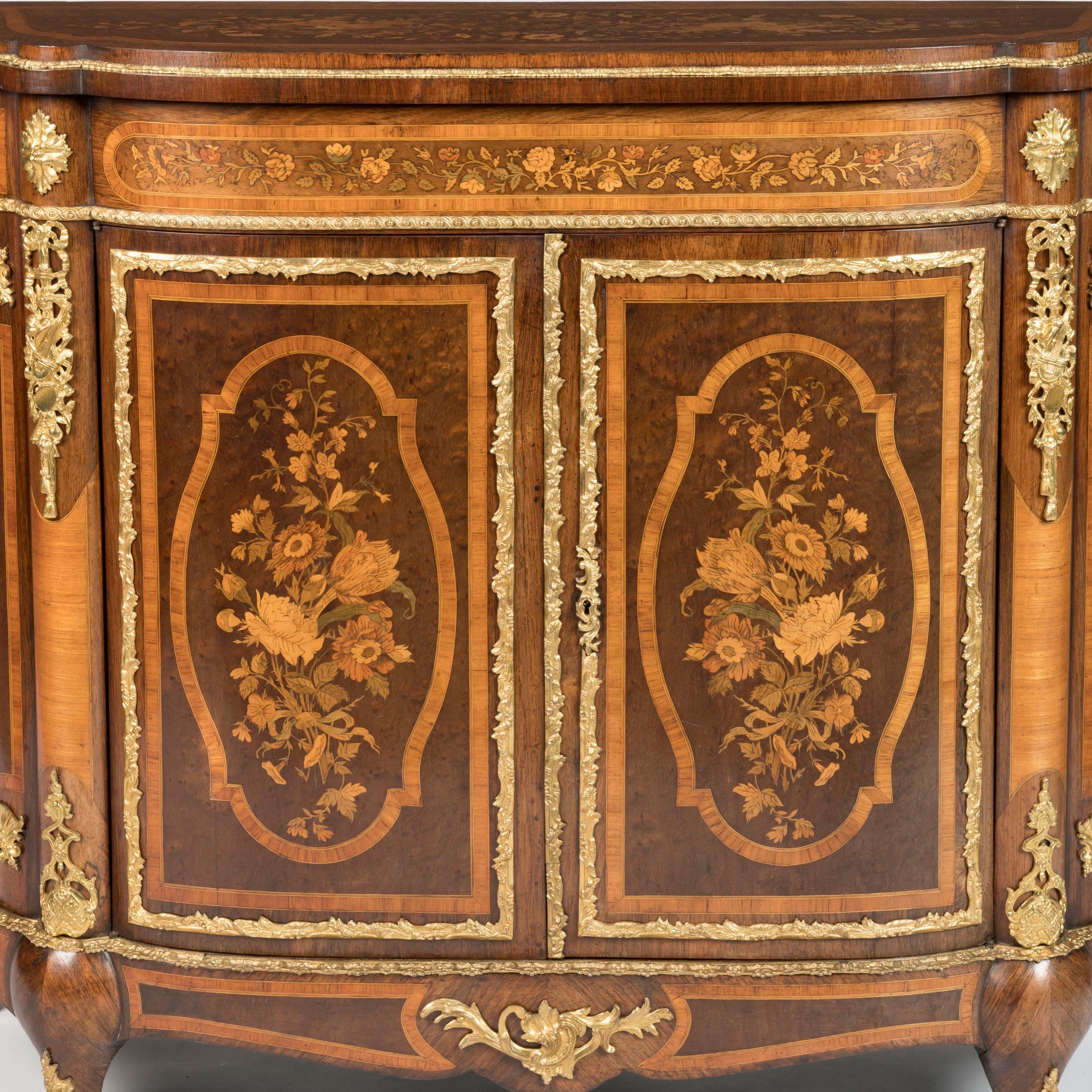 Ormolu 19th Century French Napoleon III Style Marquetry Inlaid Side Cabinet For Sale