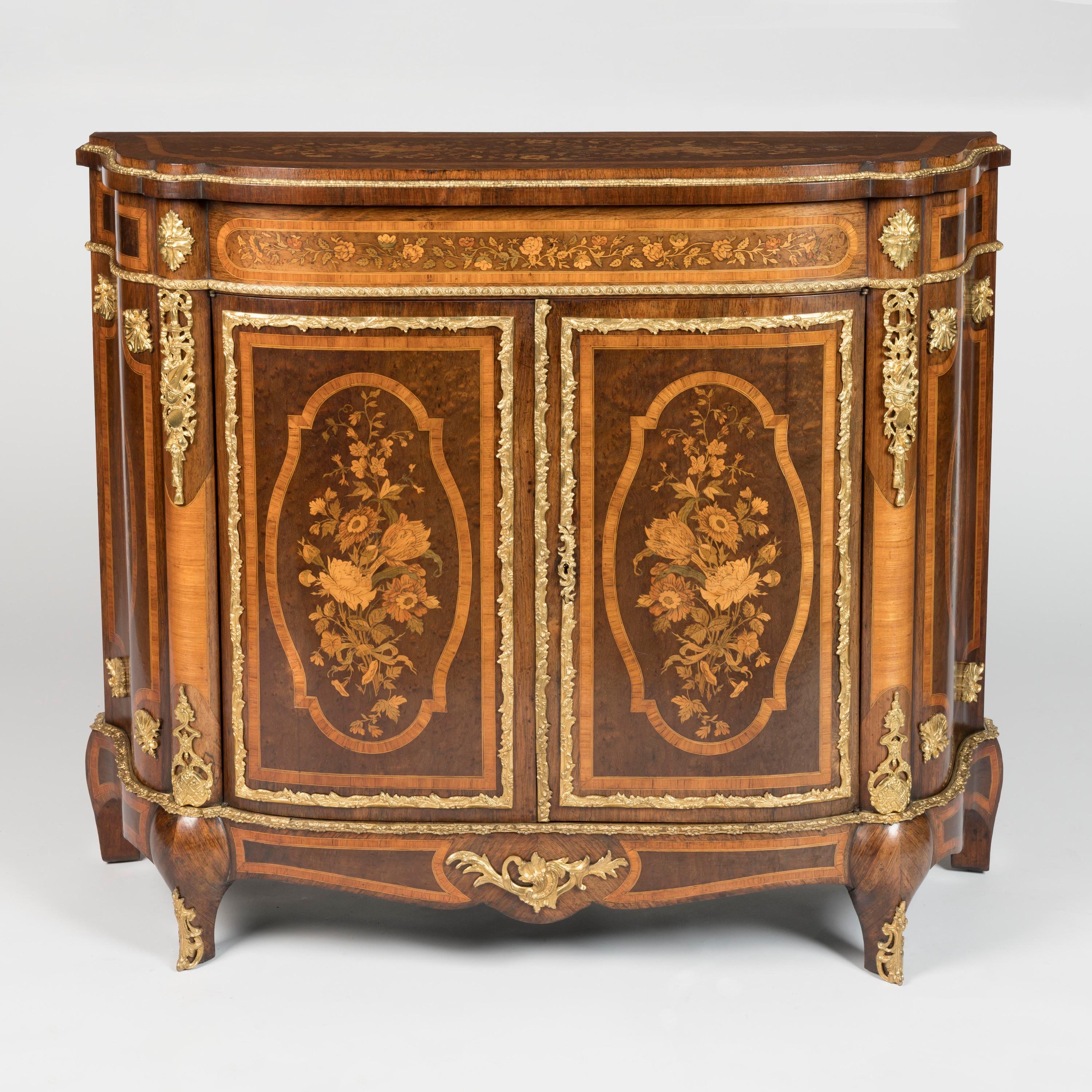 19th Century French Napoleon III Style Marquetry Inlaid Side Cabinet For Sale 5