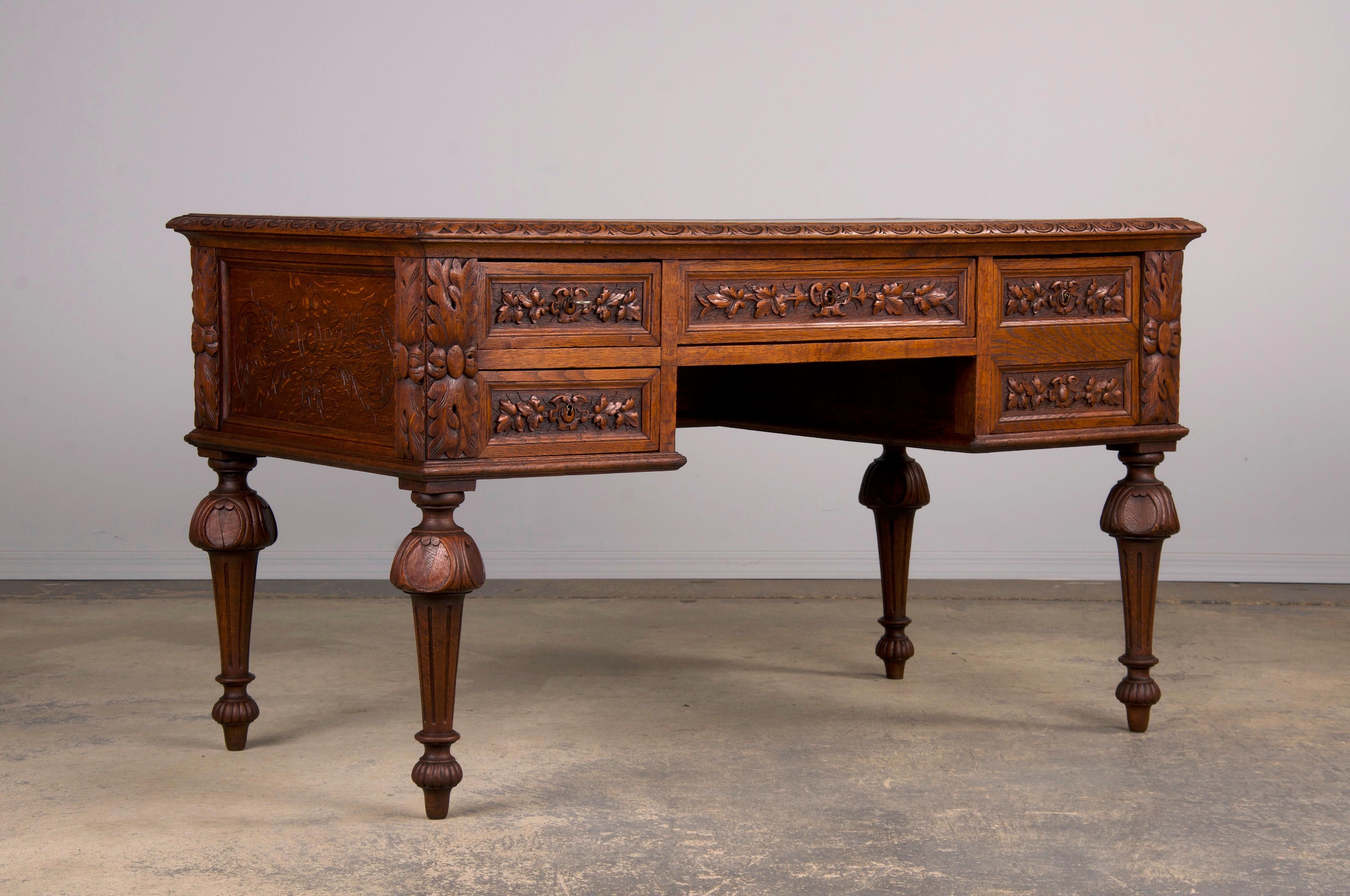 19th Century French Napoleon III Style Oak Writing Desk 6