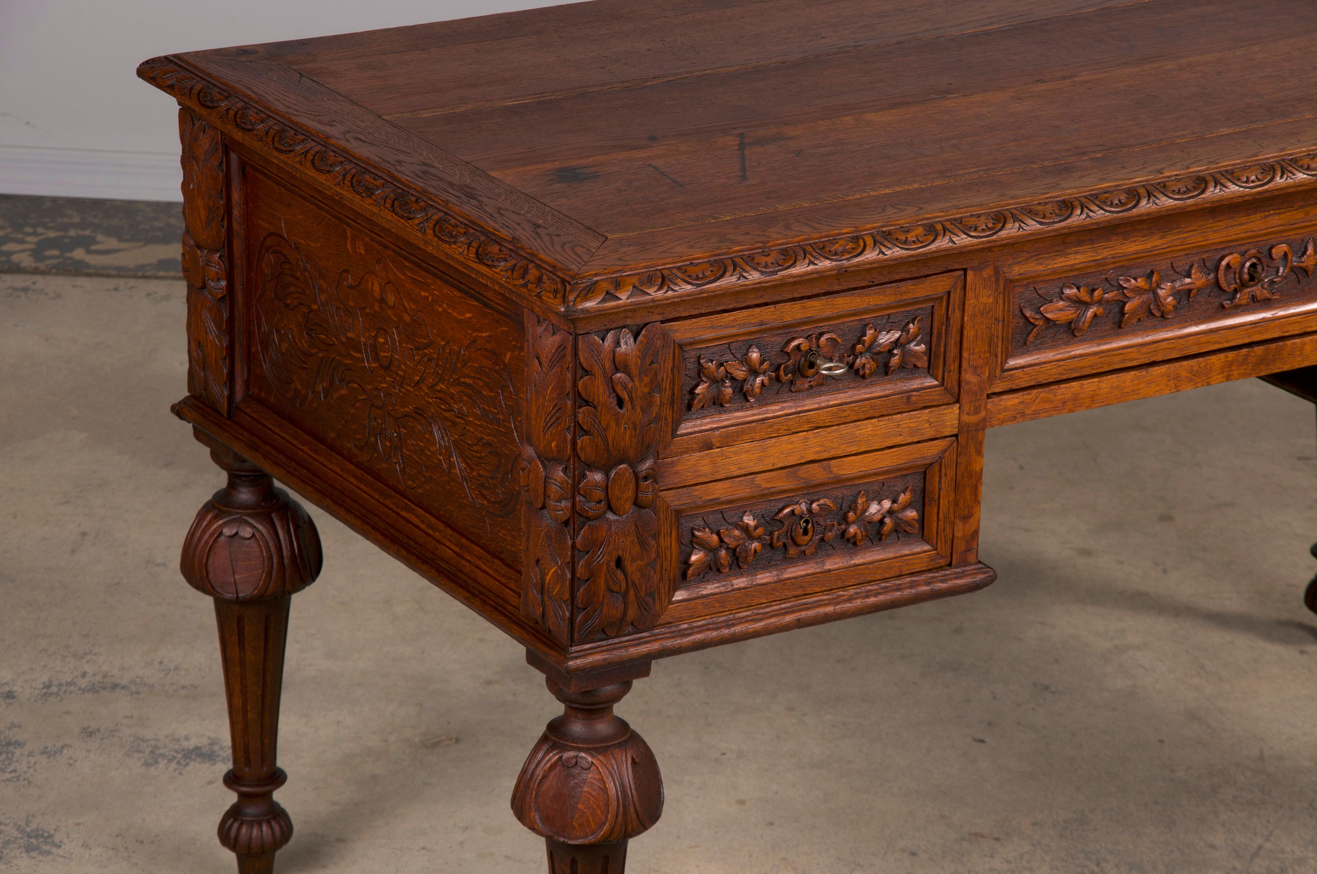 19th Century French Napoleon III Style Oak Writing Desk 7