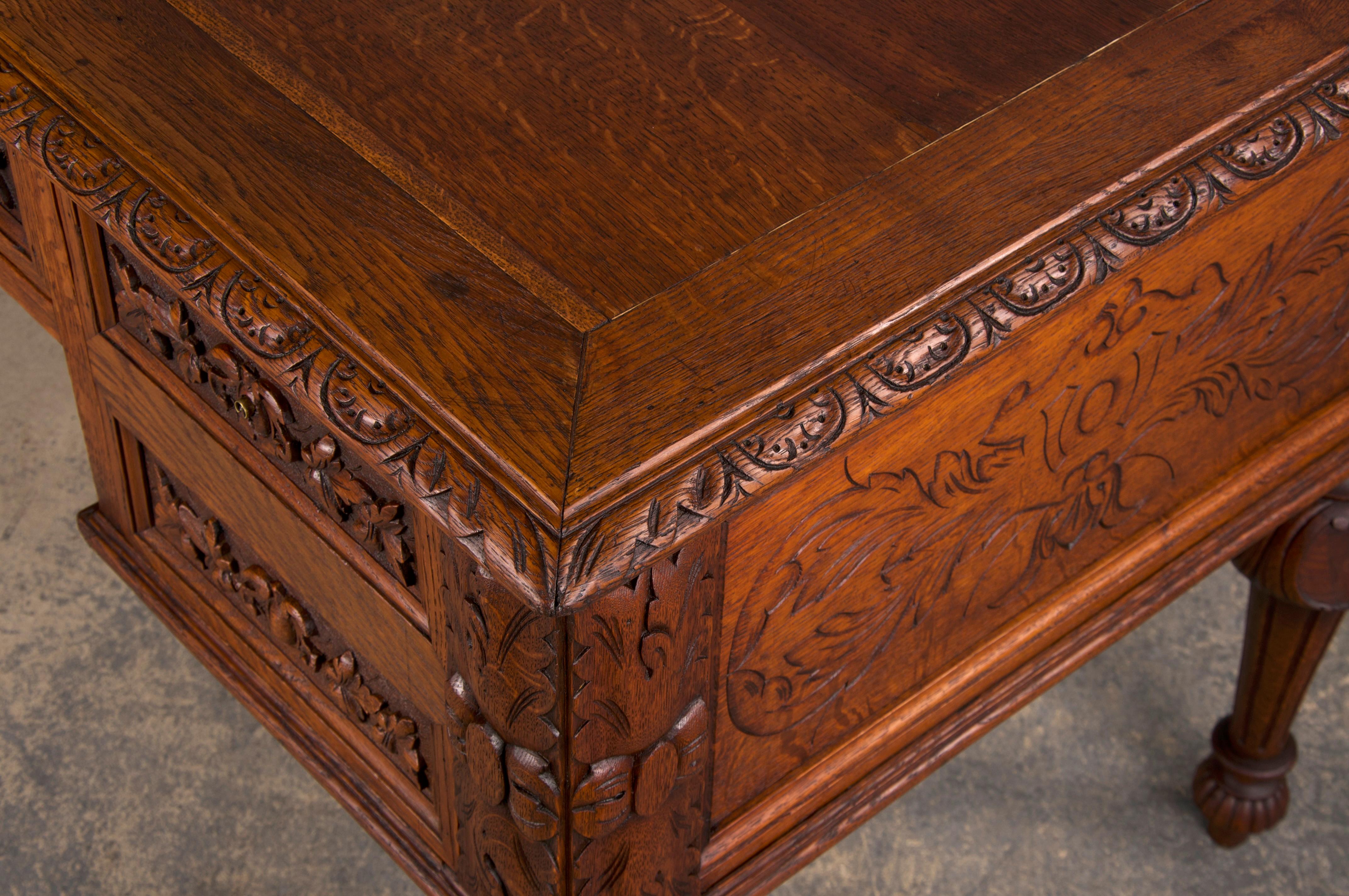19th Century French Napoleon III Style Oak Writing Desk 2