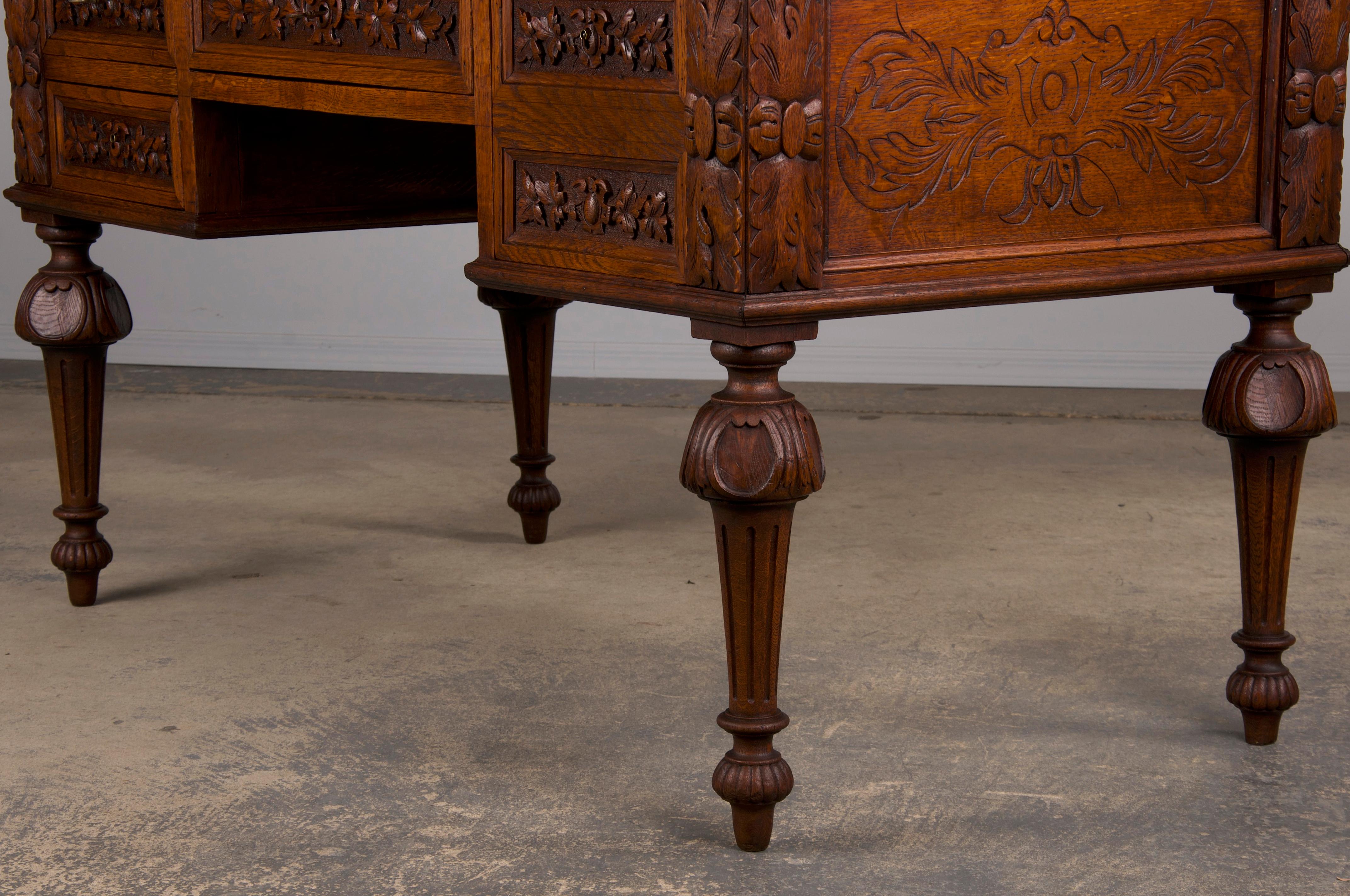 19th Century French Napoleon III Style Oak Writing Desk 3