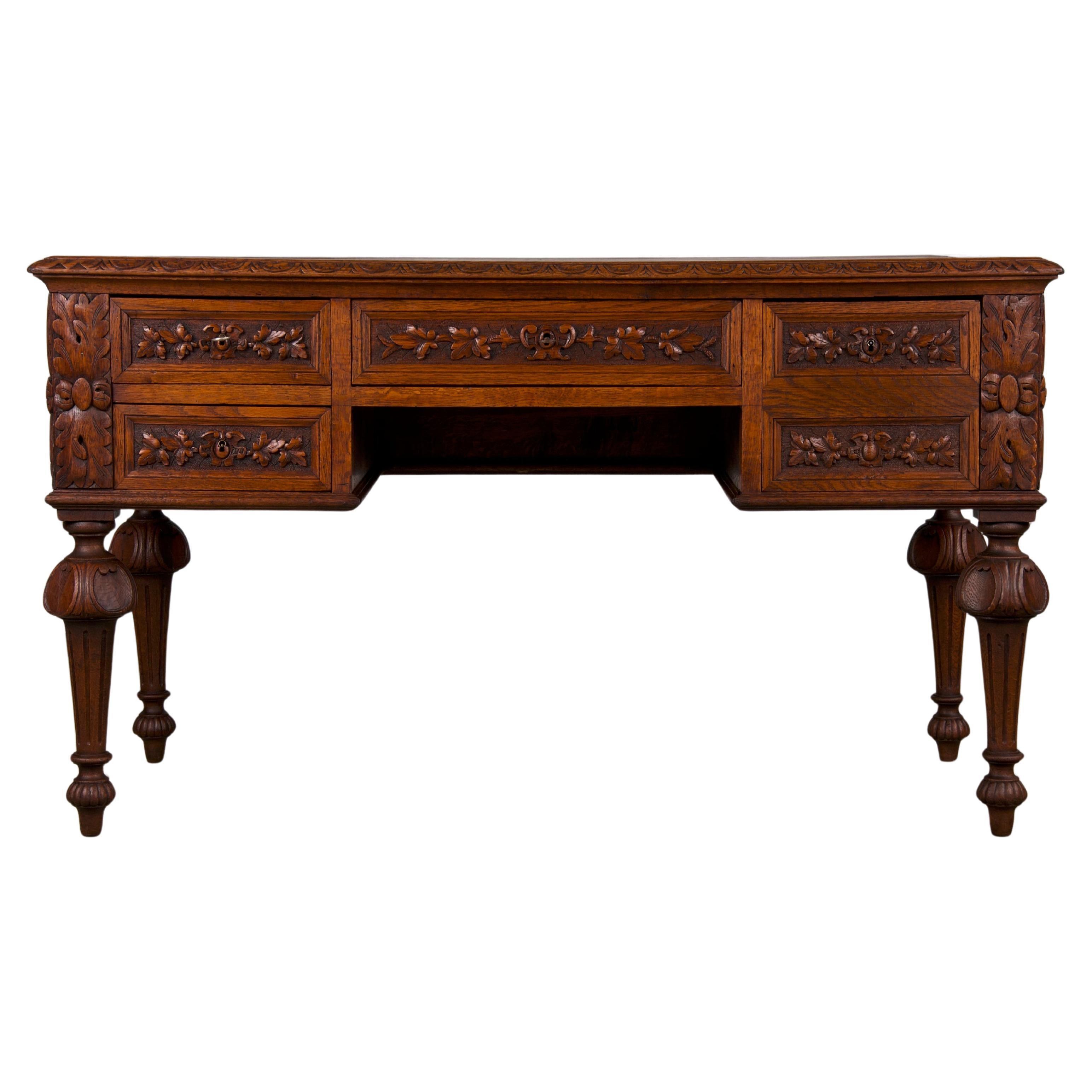 19th Century French Napoleon III Style Oak Writing Desk