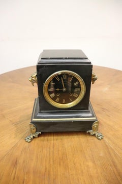 19th Century French Napoleon III Table Clock in Black Marble and Golden Bronze