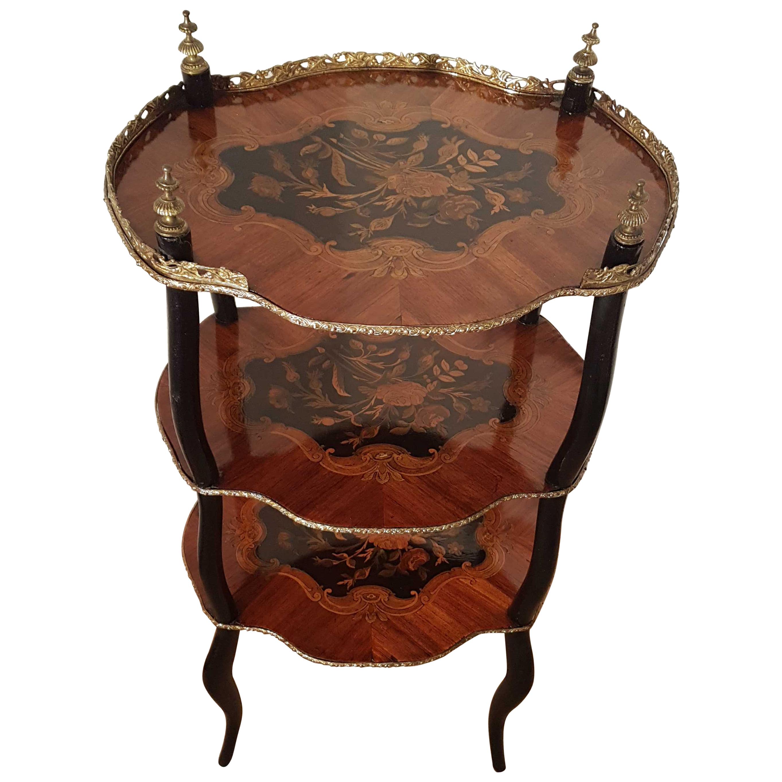 19th Century French Napoleon III Three-Tier Marquetry Étagère, circa 1860