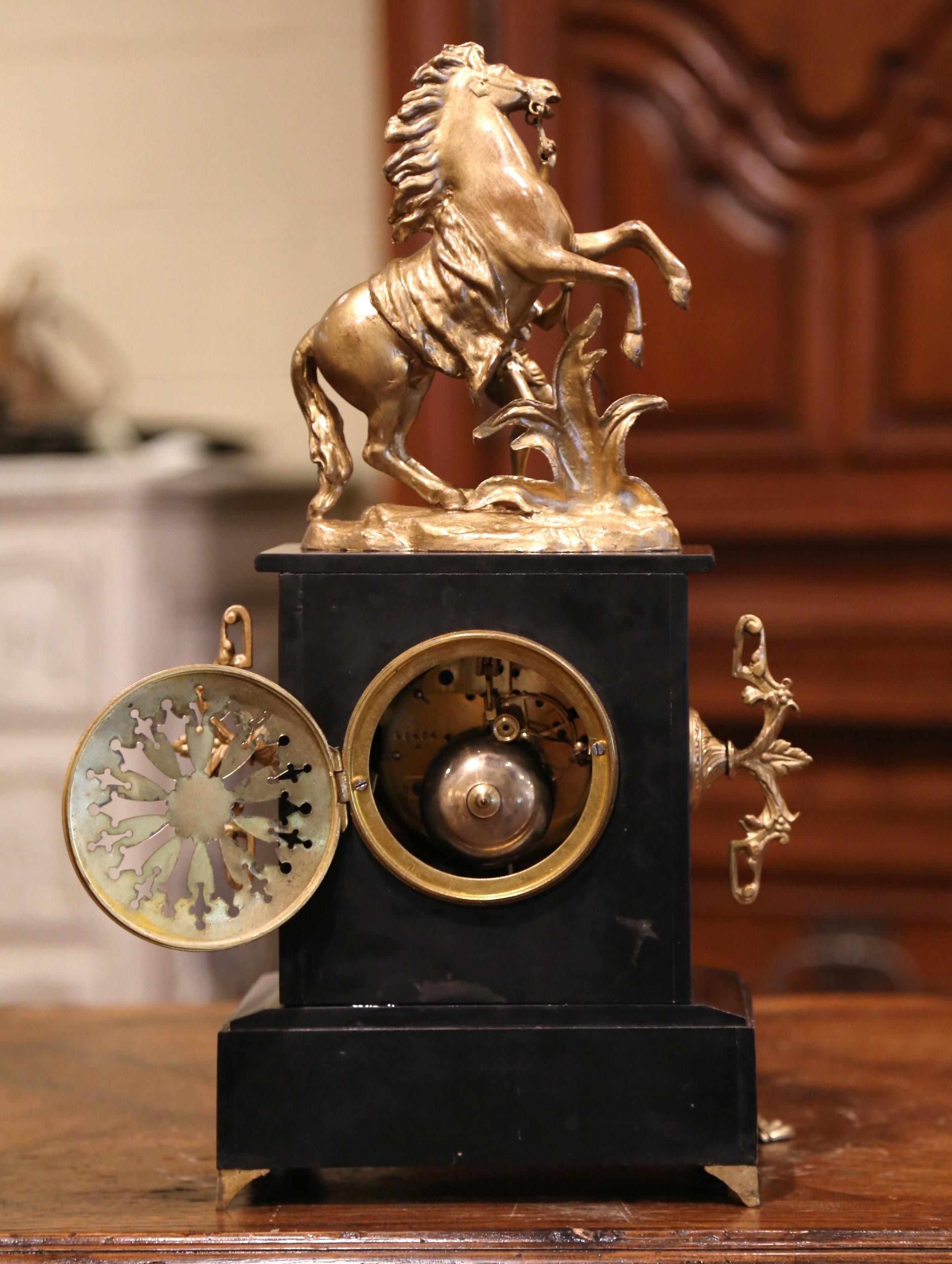 19th Century French Napoleon III Two-Tone Marble and Brass Mantel Clock by Japy 4