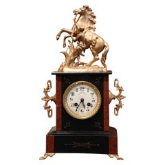 Antique 19th Century French Napoleon III Two-Tone Marble and Brass Mantel Clock by Japy