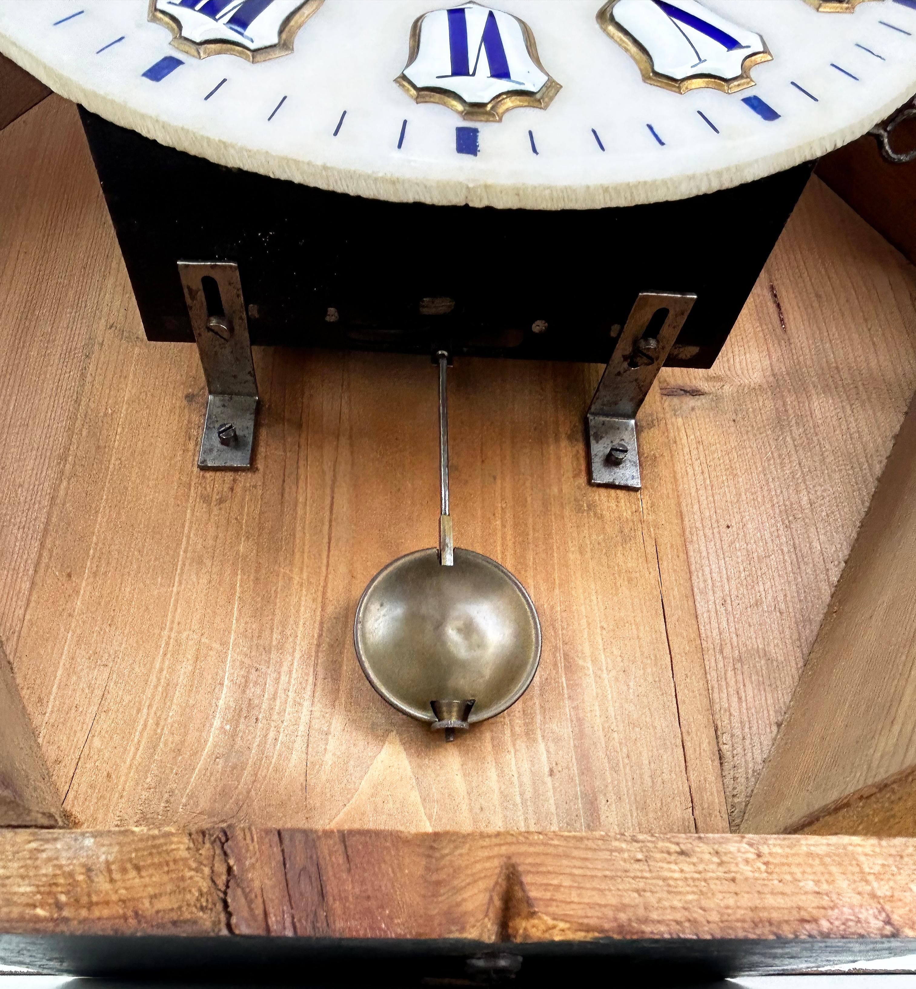 19th Century French Napoleon III Wall Clock, Enamel Face and Wood Marquetry  For Sale 2