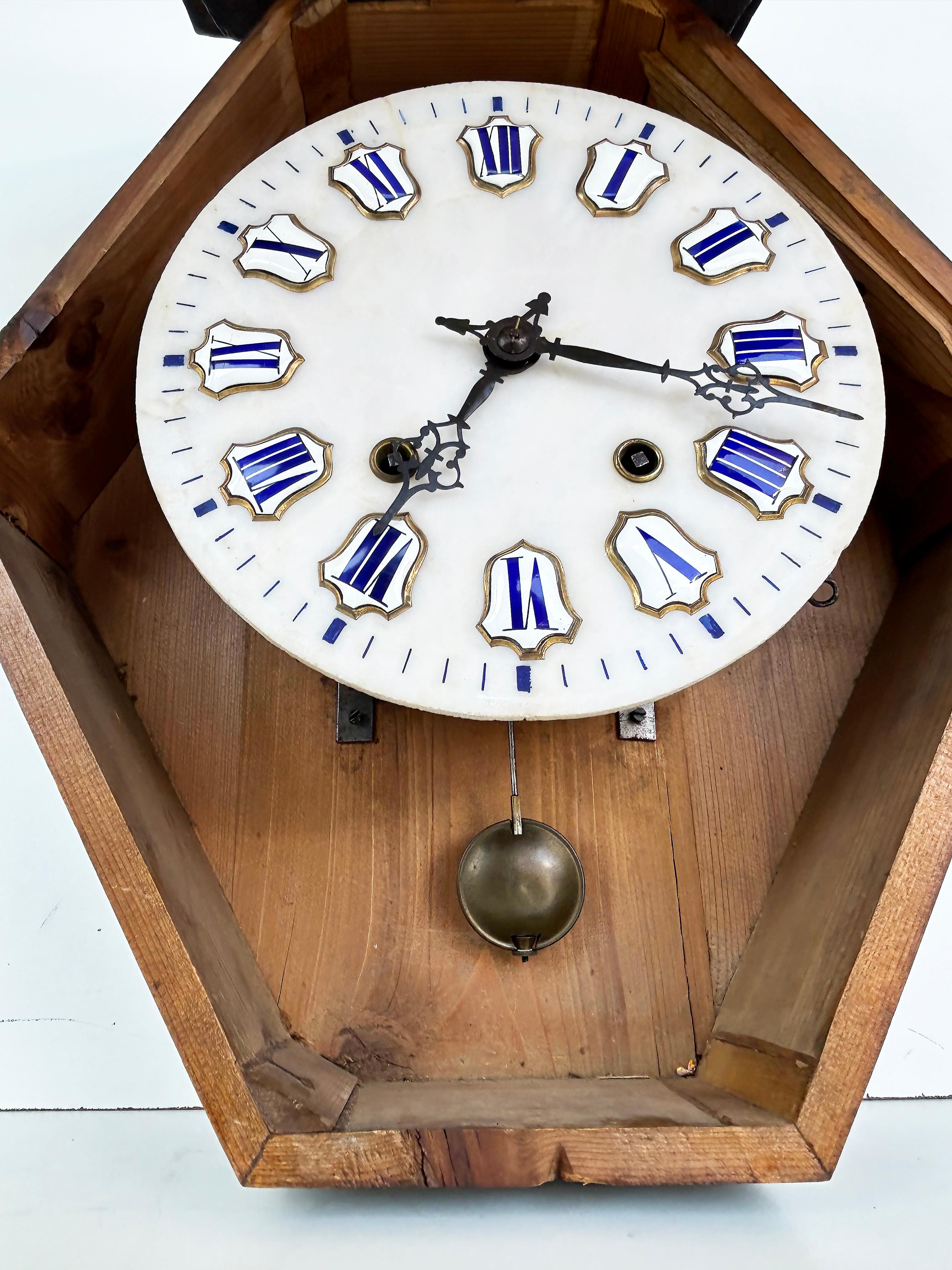 19th Century French Napoleon III Wall Clock, Enamel Face and Wood Marquetry  For Sale 4