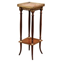 19th Century French Napoleon III Walnut and Brass Étagère with Red Marble Top