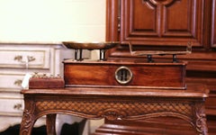 19th Century French Napoleon III Walnut and Brass Scale with Set of Weights