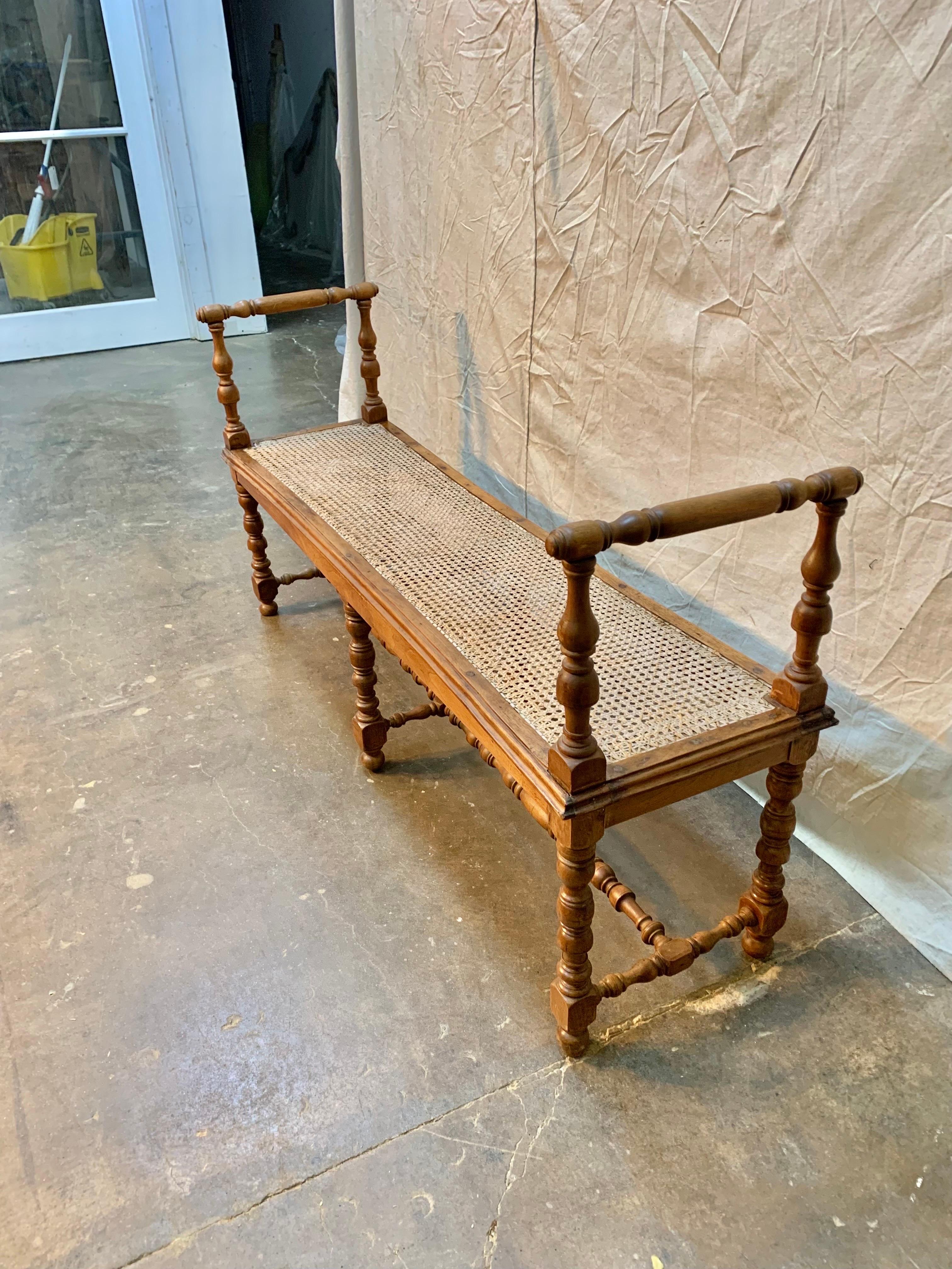 19th Century French Napoleon III Walnut and Cane Bench In Good Condition In Burton, TX