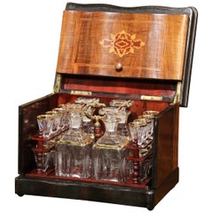 19th Century French Napoleon III Walnut Cave a Liqueur with Inlay Marquetry